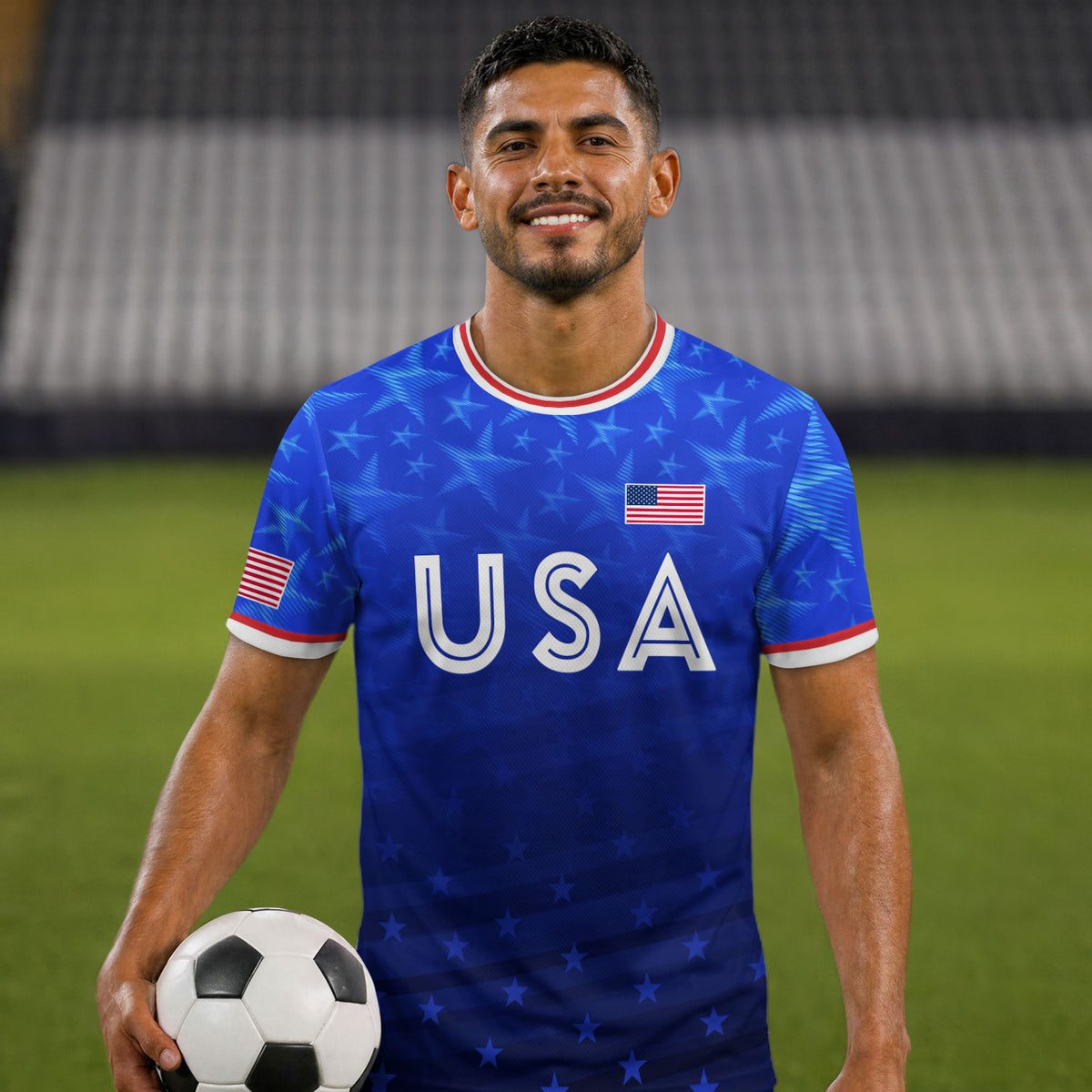 USA Soccer Jersey Adult Blue Patriotic Stars Shirt American Football Team Tee