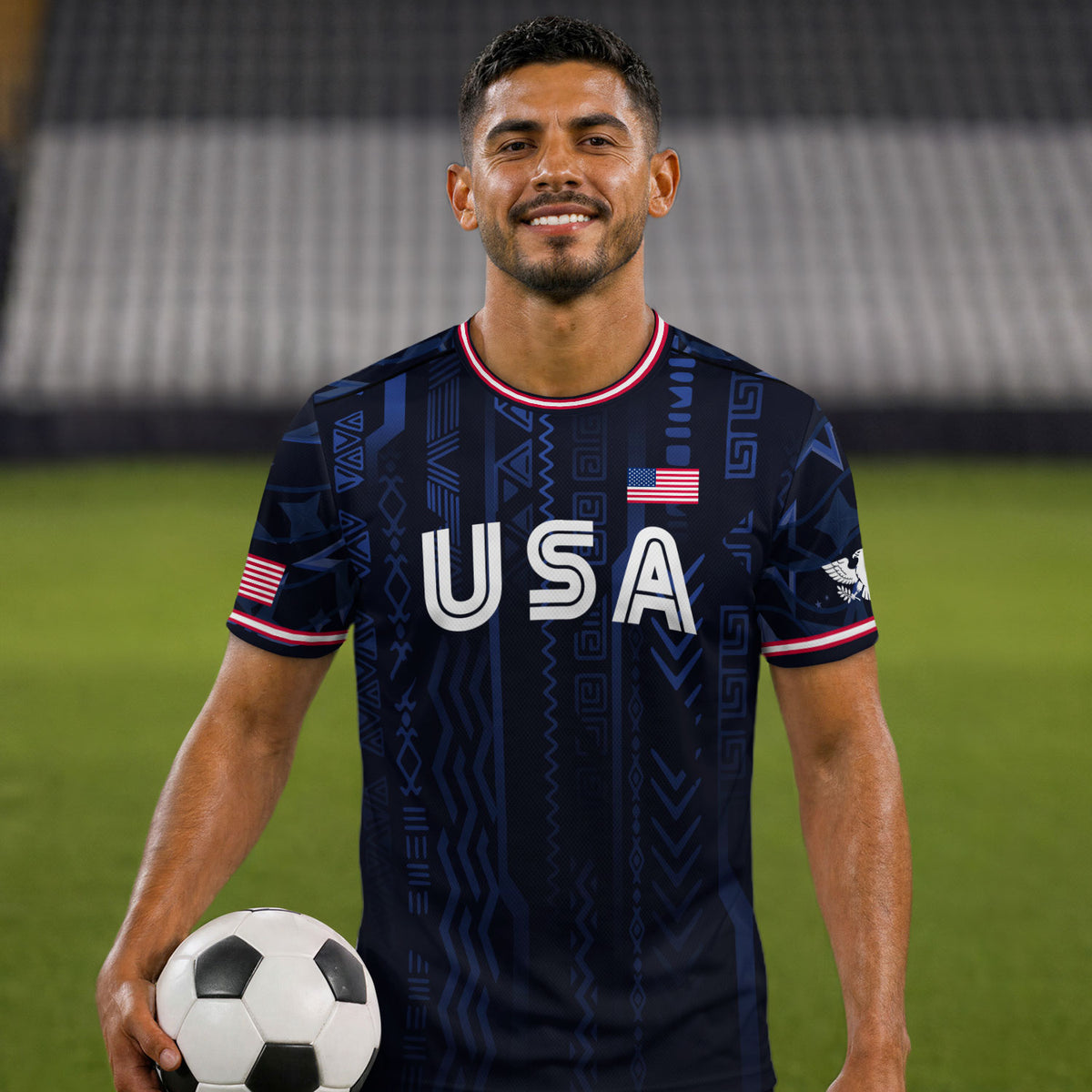 USA Soccer Jersey Adult Eagle Crest Patriotic Football Shirt Navy Blue Fan Edition