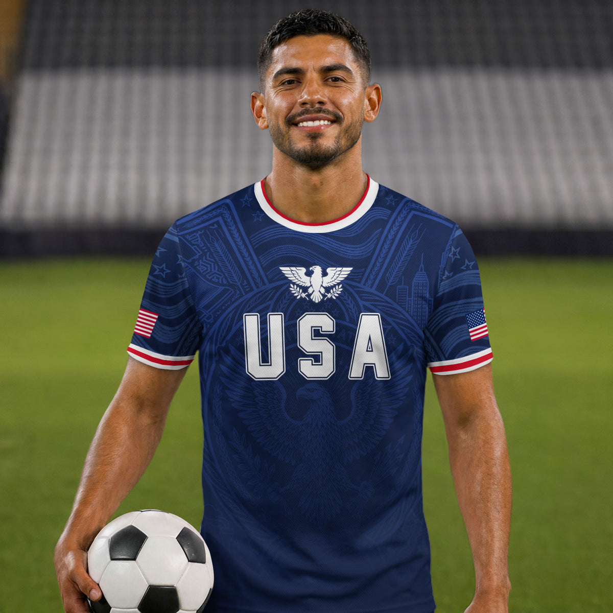 USA Eagle Patriotic Soccer Jersey Adult Navy Blue American Flag Independence Shirt