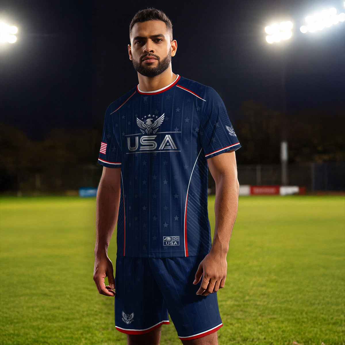 USA Soccer Jersey Adult Navy Blue Patriotic Pinstripe Shirt United States Team Tee - Rust Field Wear