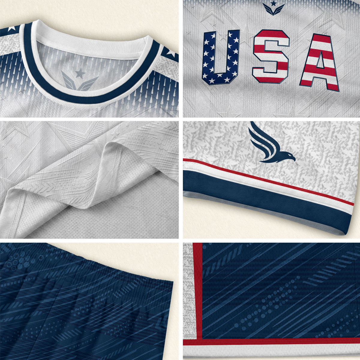 Kids USA Soccer Jersey Youth Patriotic White Chevron Emblem Star United States Sport Tee - Rust Field Wear
