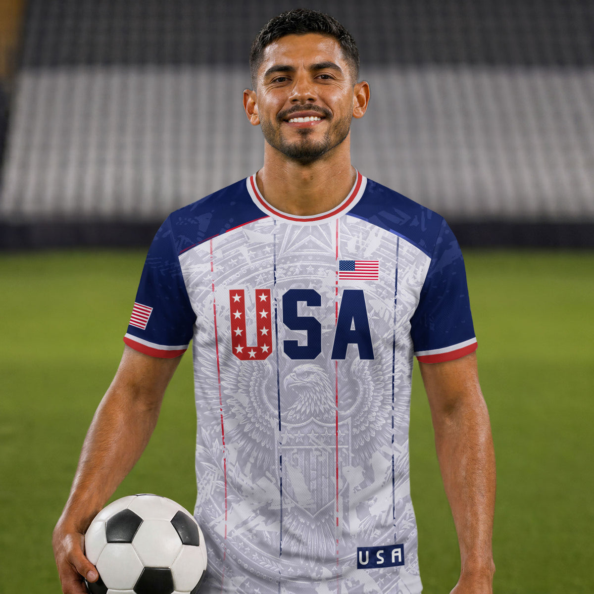 USA Soccer Jersey Men White Patriotic Eagle Team Graphic Football Shirt