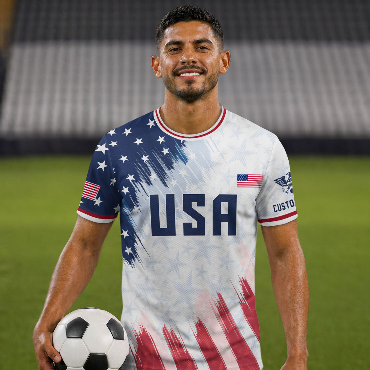 USA Soccer Jersey White Custom American Football Shirt Graphic Patriotic Tee Men - Rust Field Wear