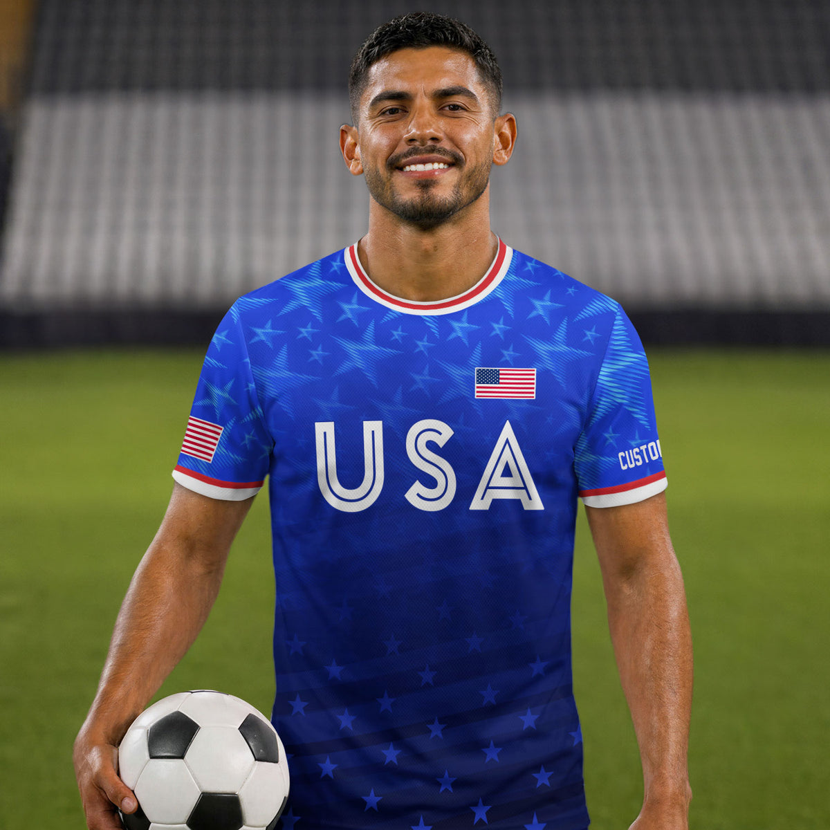 USA Soccer Jersey Blue Personalized American Football Shirt All Over Stars Print Men - Rust Field Wear