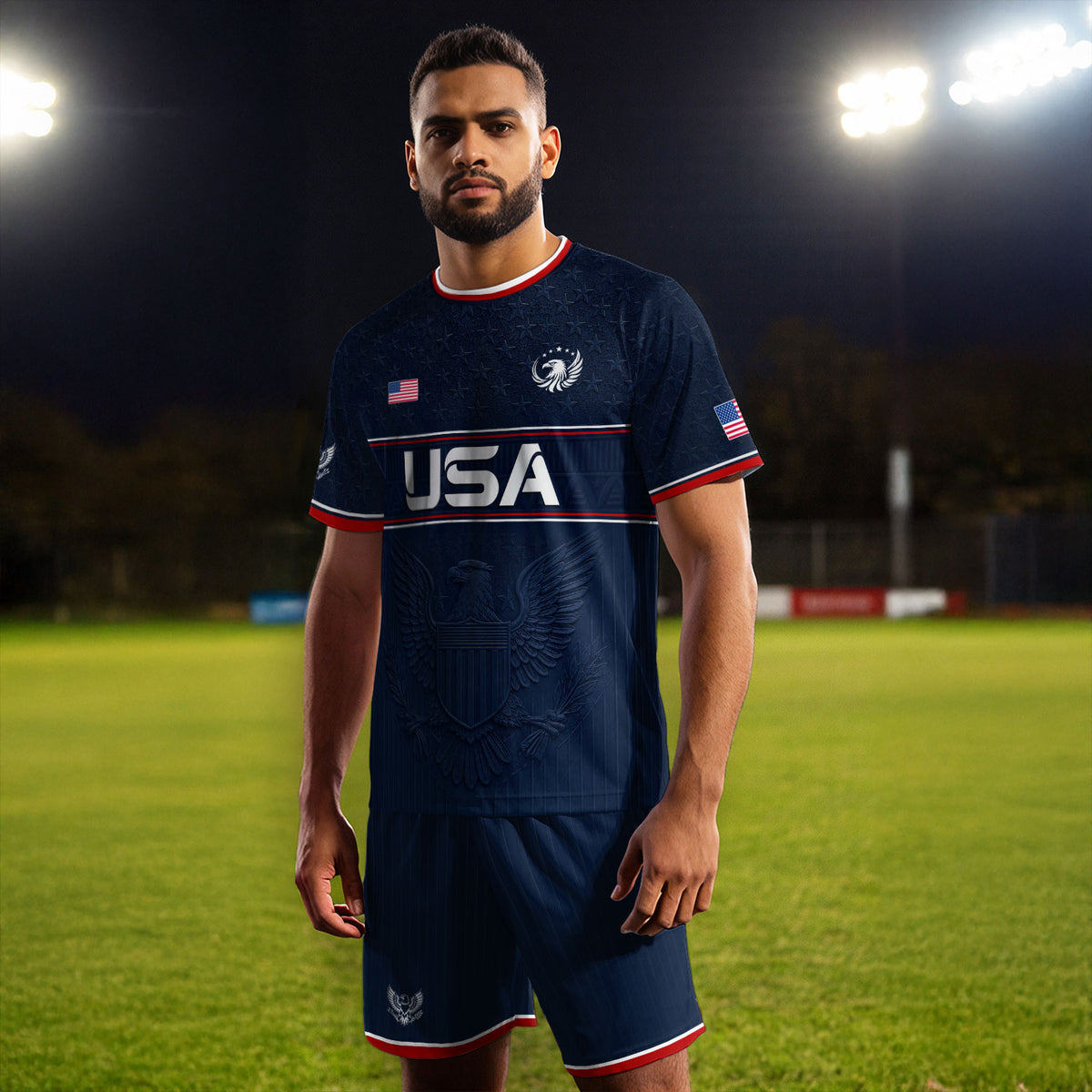 Blue Adult Soccer Jersey Classic Style - Patriotic Eagle Graphic Team Training Shirt - Rust Field Wear