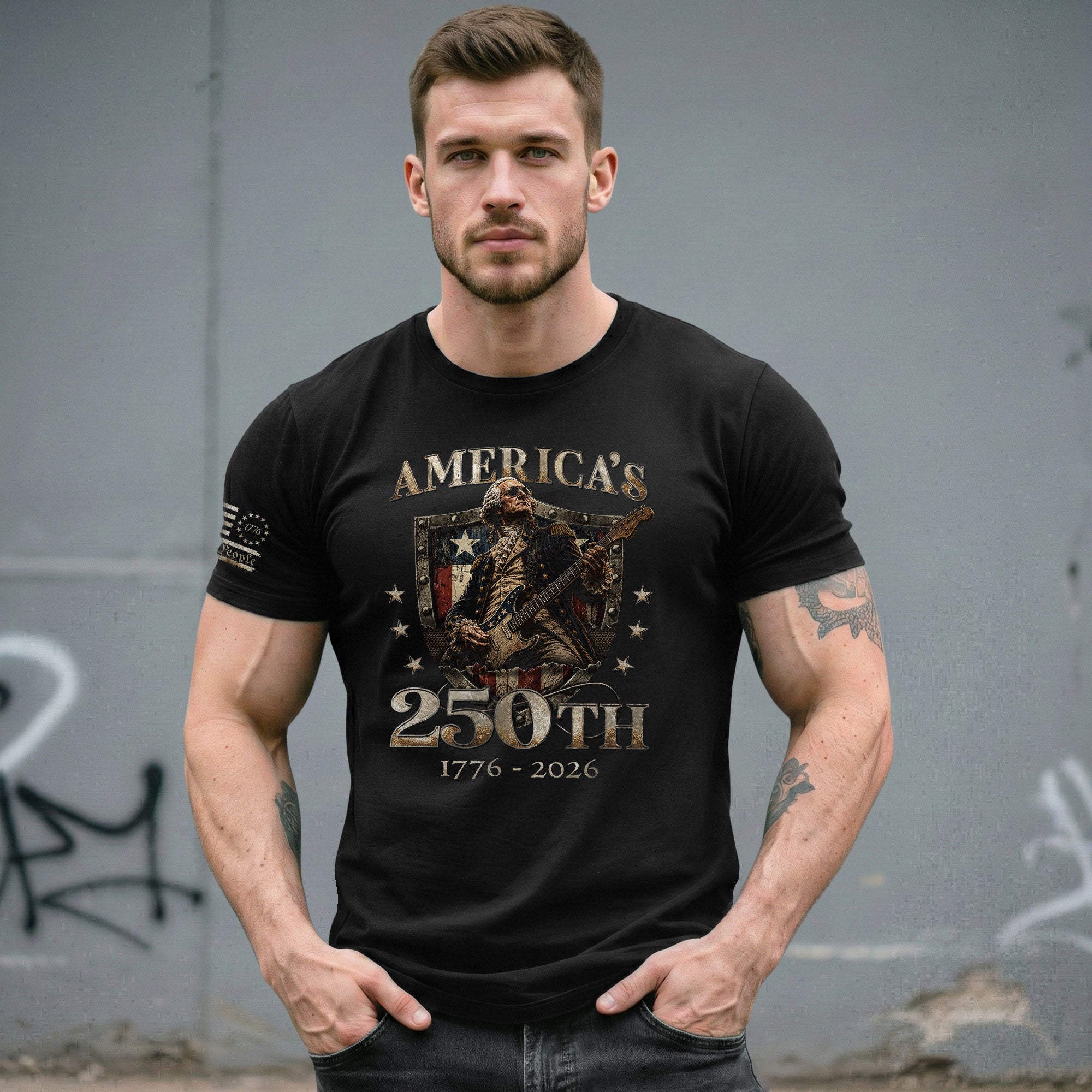 Vintage George Washington Guitar Shirt 1776-2026 Commemorative Graphic Tee Patriotic Style - Rust Field Wear