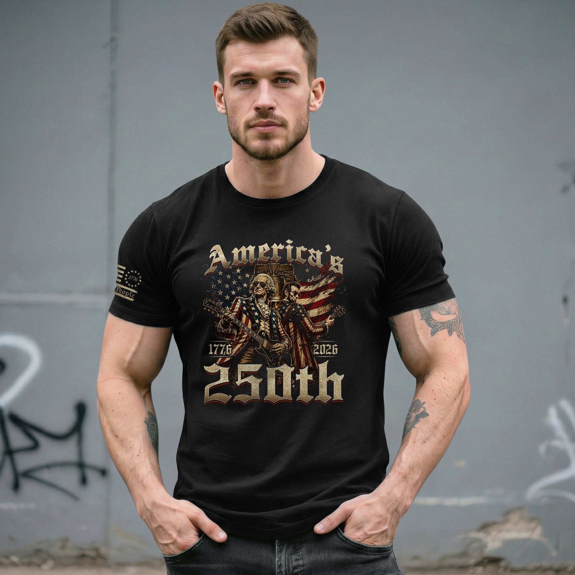 Washington and Lincoln Guitar Shirt 1776-2026 Patriotic Graphic Tee Historical Legacy Apparel - Rust Field Wear