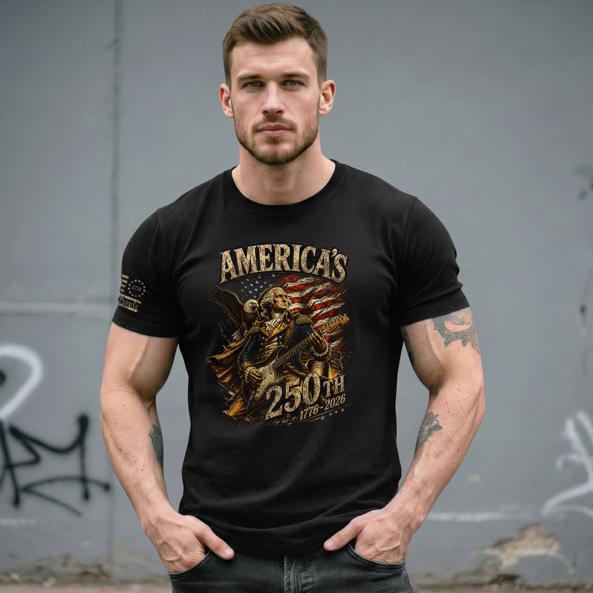 Eagle George Washington Guitar Shirt 1776-2026 Patriotic Graphic Tee Anniversary Gift - Rust Field Wear