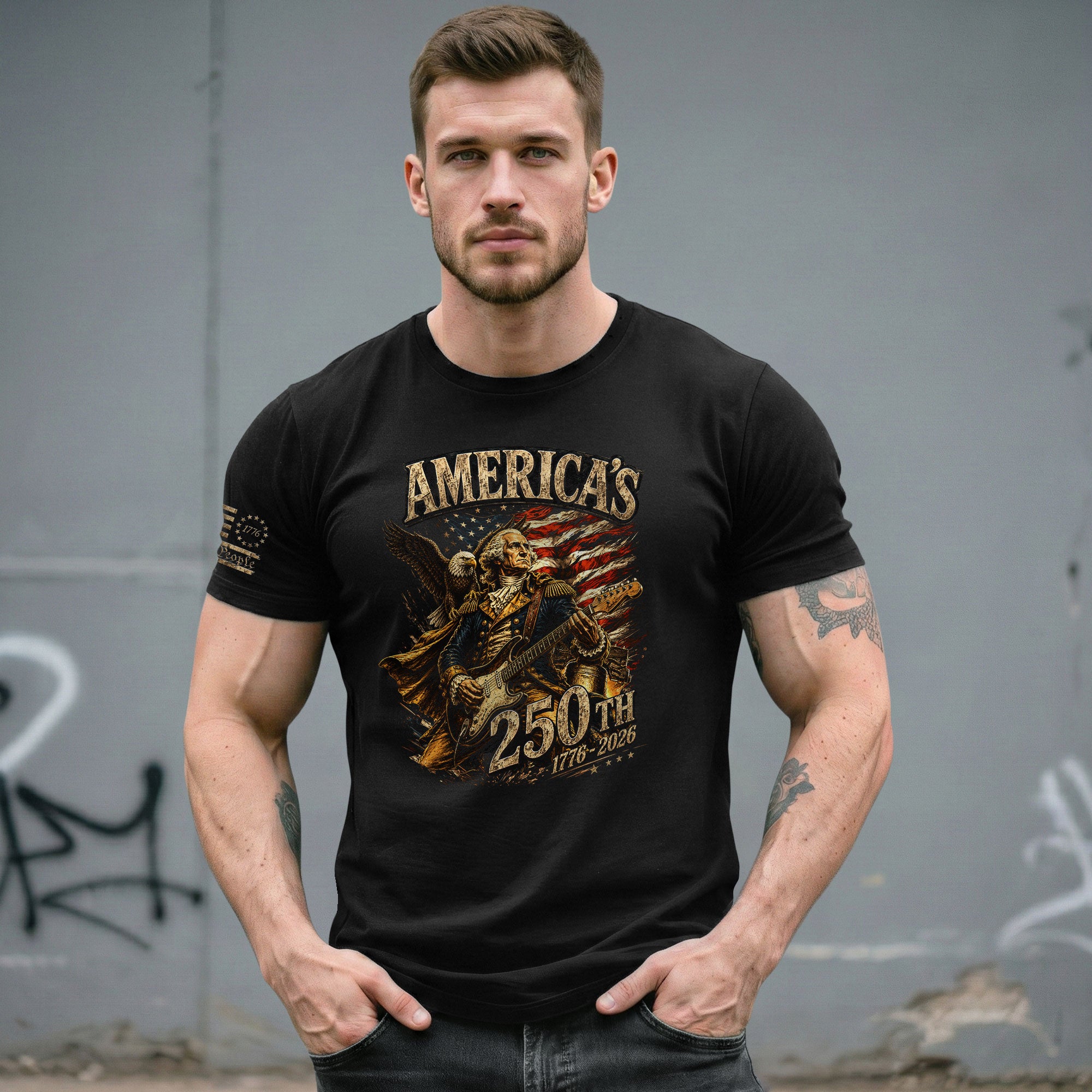 Eagle George Washington Guitar Shirt 1776-2026 Patriotic Graphic Tee Anniversary Gift - Rust Field Wear