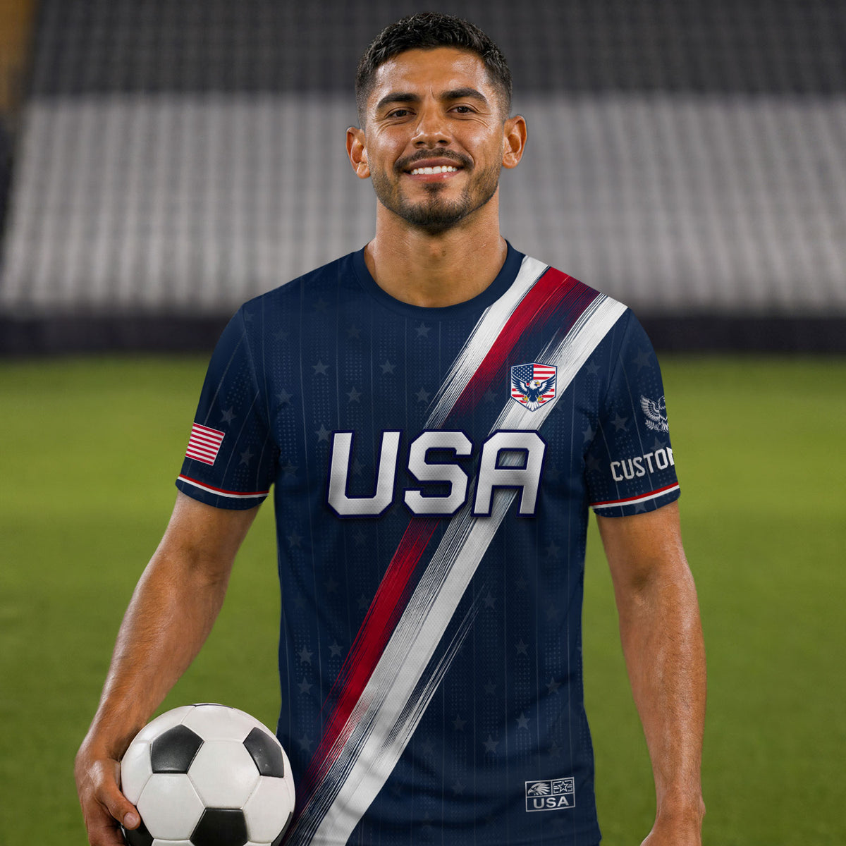 Custom Adult USA Soccer Jersey Navy Blue Patriotic American Eagle Team Football Shirt - Rust Field Wear
