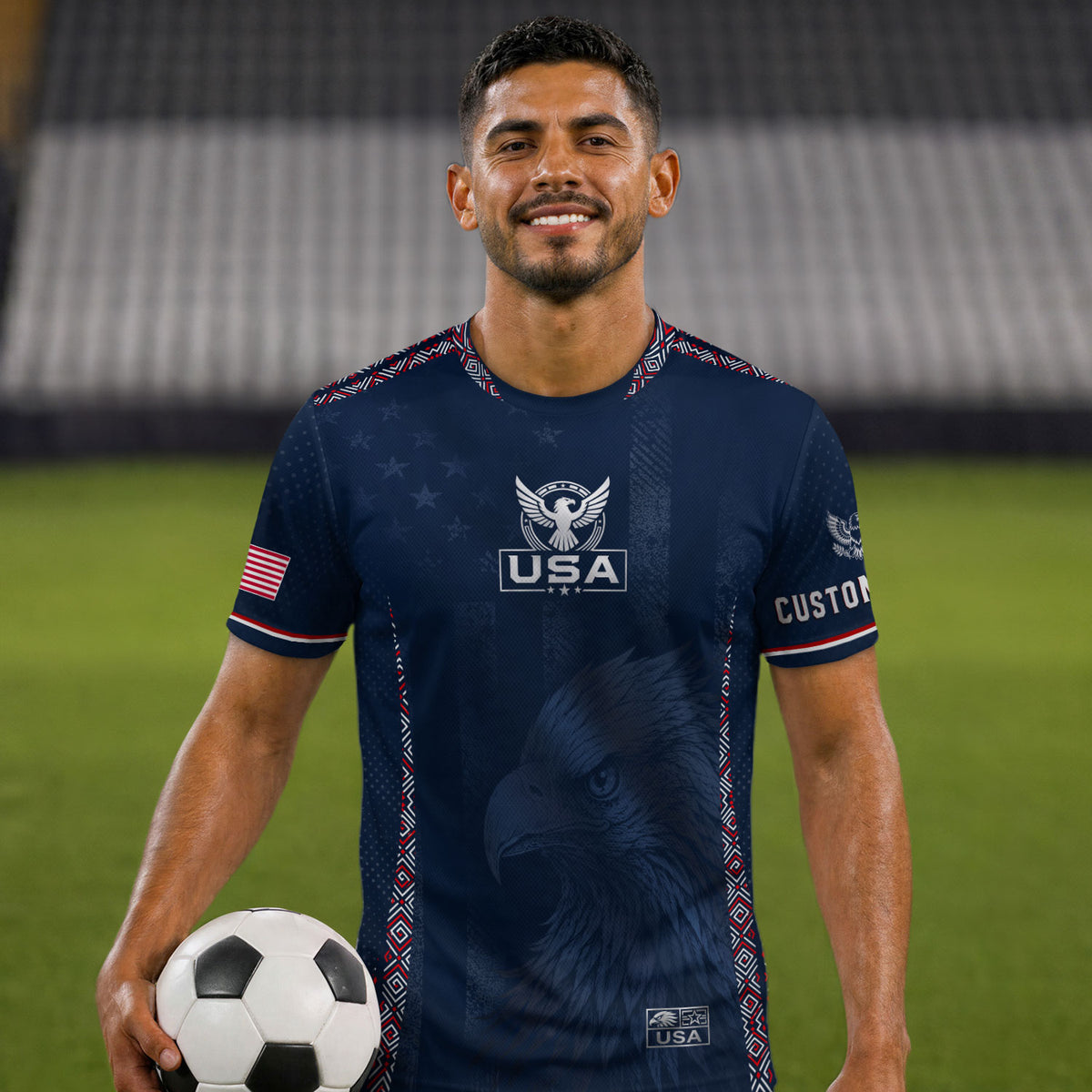 Personalized Adult USA Soccer Jersey Navy Blue Patriotic American Eagle Football Shirt - Rust Field Wear