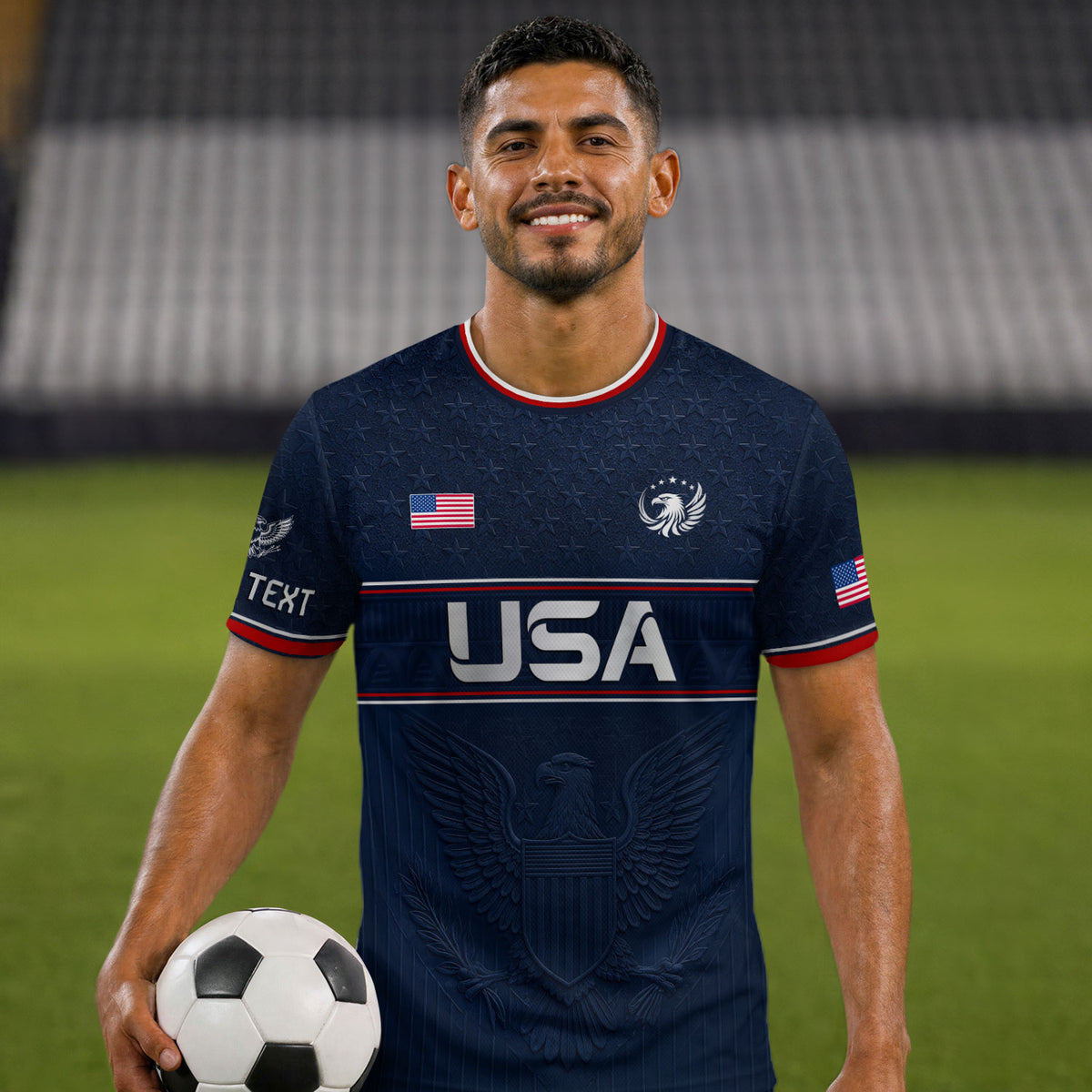 Adult Custom USA Soccer Jersey Personalize Name Number Patriotic Graphic Team Shirt - Rust Field Wear