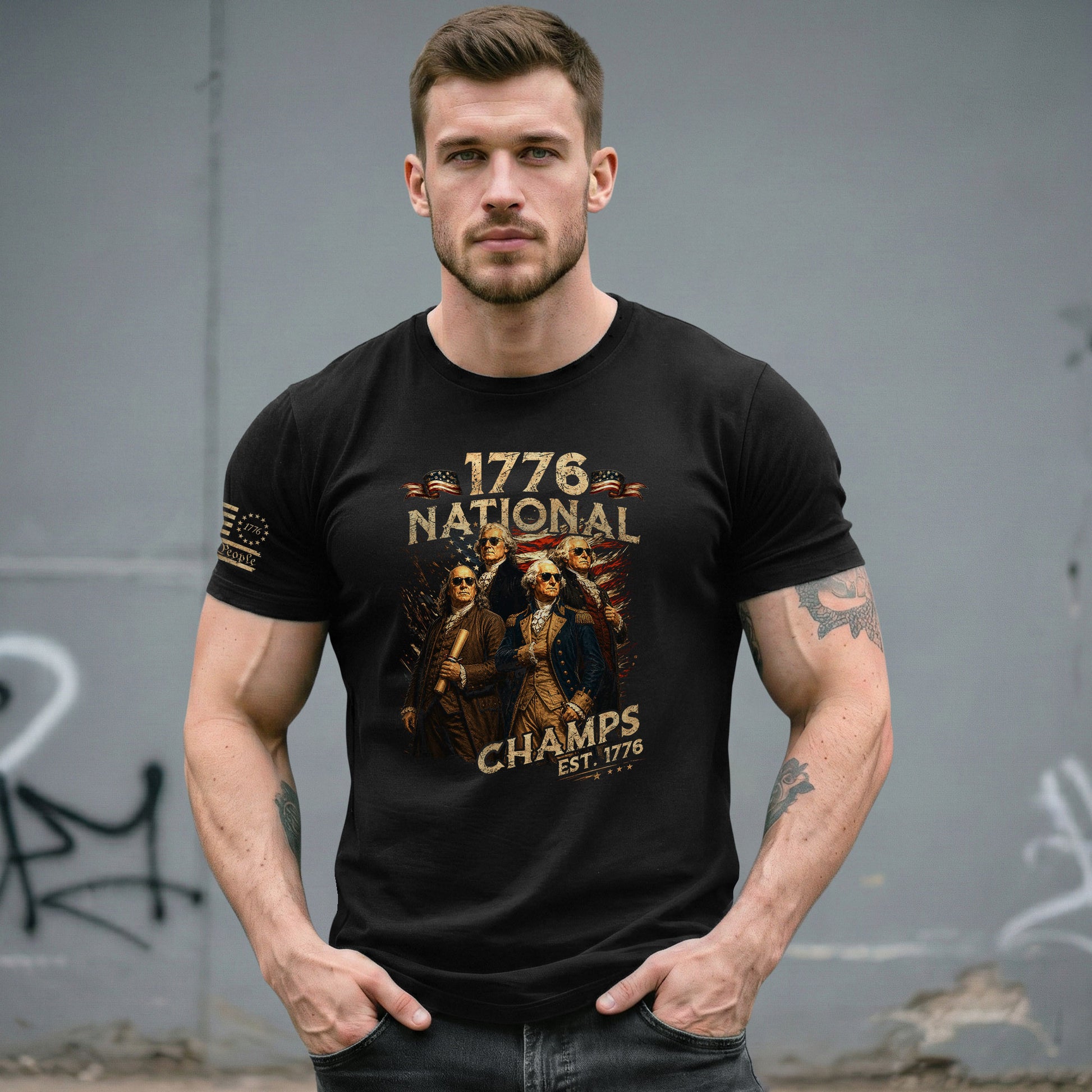 1776 National Champs T-Shirt Patriotic Founding Fathers 4th of July Vintage Graphic Tee - Rust Field Wear