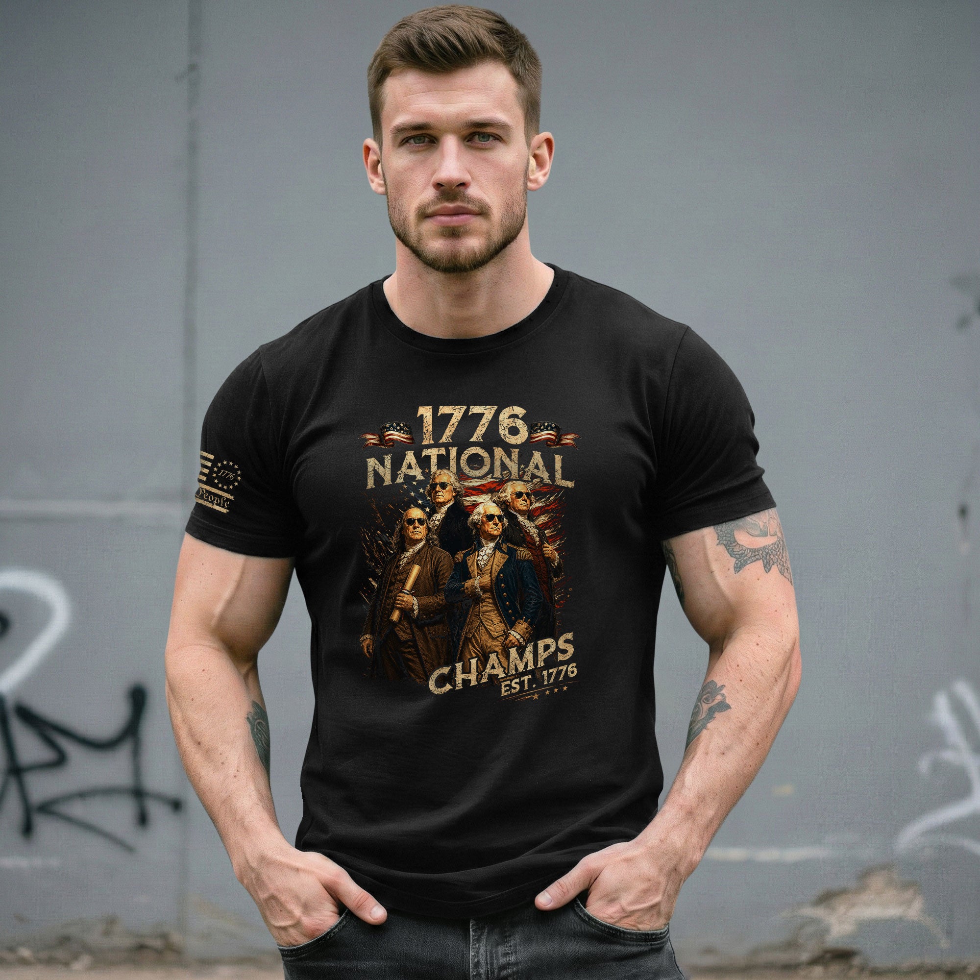 1776 National Champs T-Shirt Patriotic Founding Fathers 4th of July Vintage Graphic Tee - Rust Field Wear