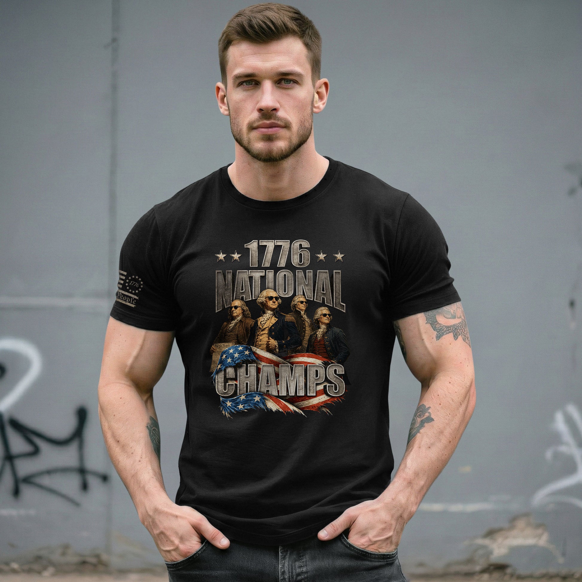 1776 National Champs T-Shirt Waving Flag US Founding Fathers Patriotic 4th of July Tee - Rust Field Wear
