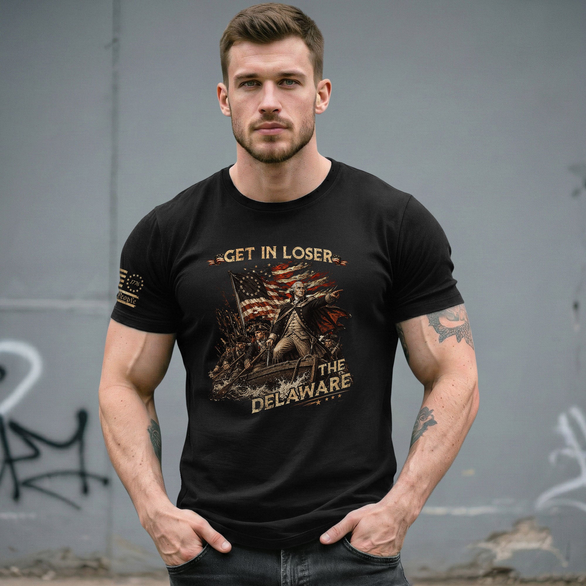 The Delaware Crossing Graphic Tee - Vintage Patriotic George Washington Cotton Shirt - Rust Field Wear