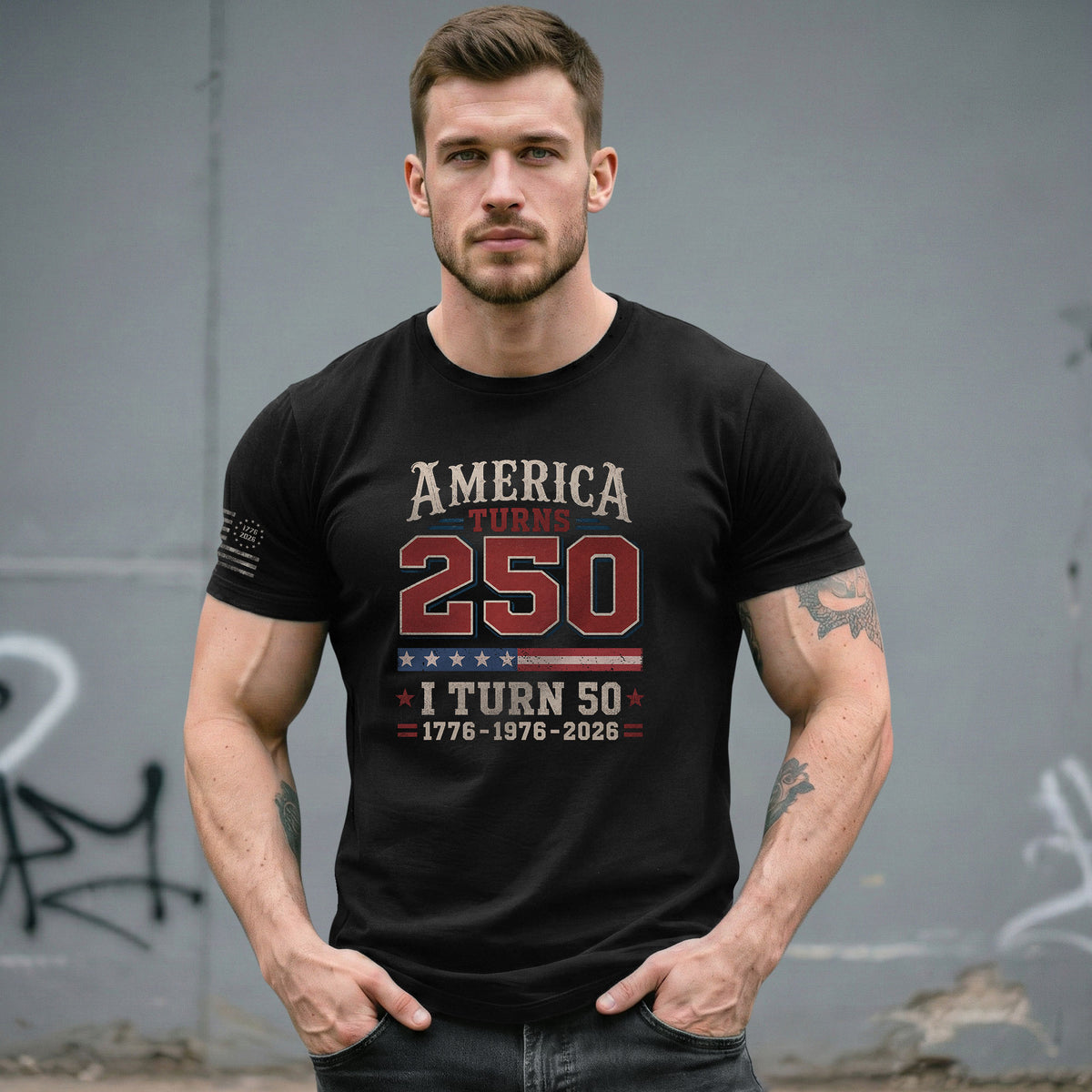 Born In 1976 - 50th Birthday Graphic Tee - Celebrating A Historic 250 Year Milestone - Rust Field Wear