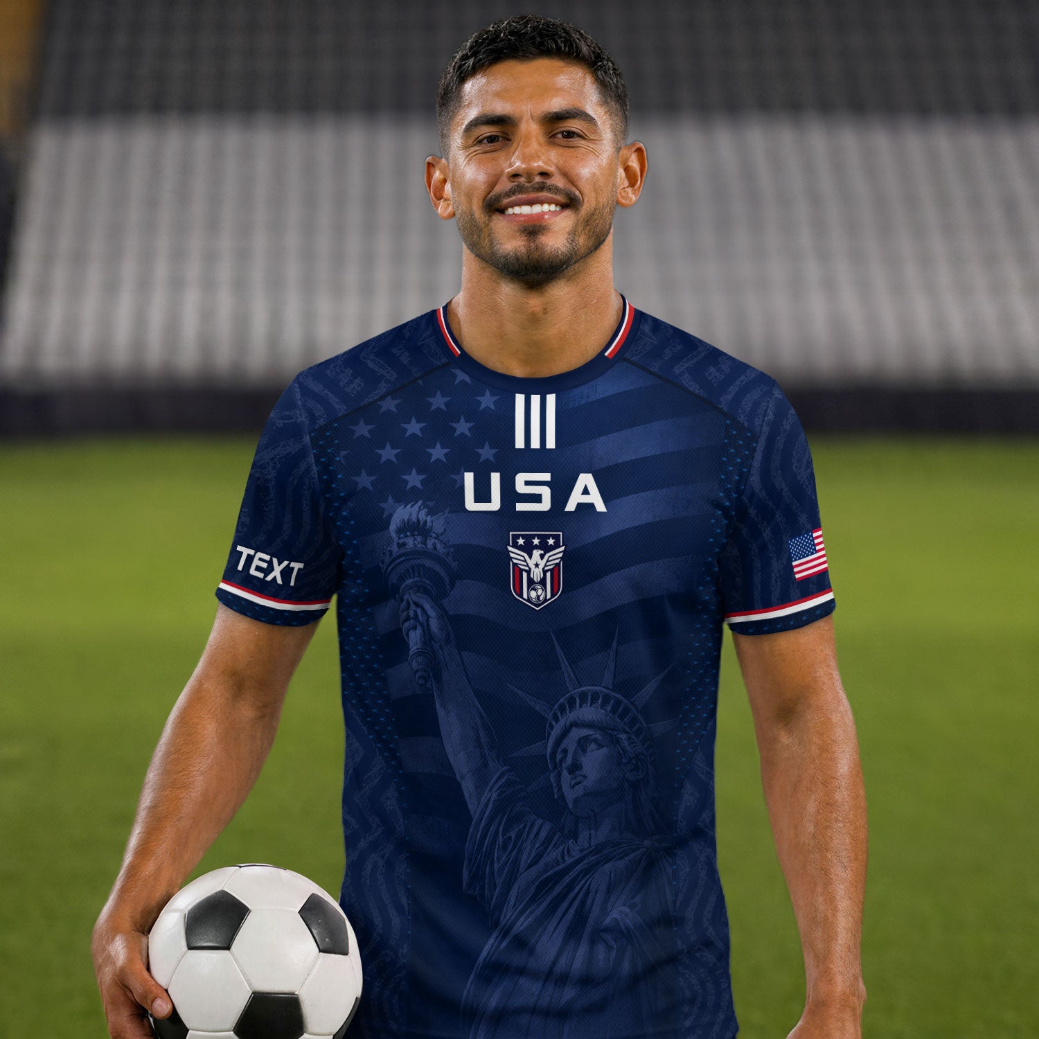 Custom Blue USA Statue of Liberty Soccer Jersey - Personalized Name & Number Shirt