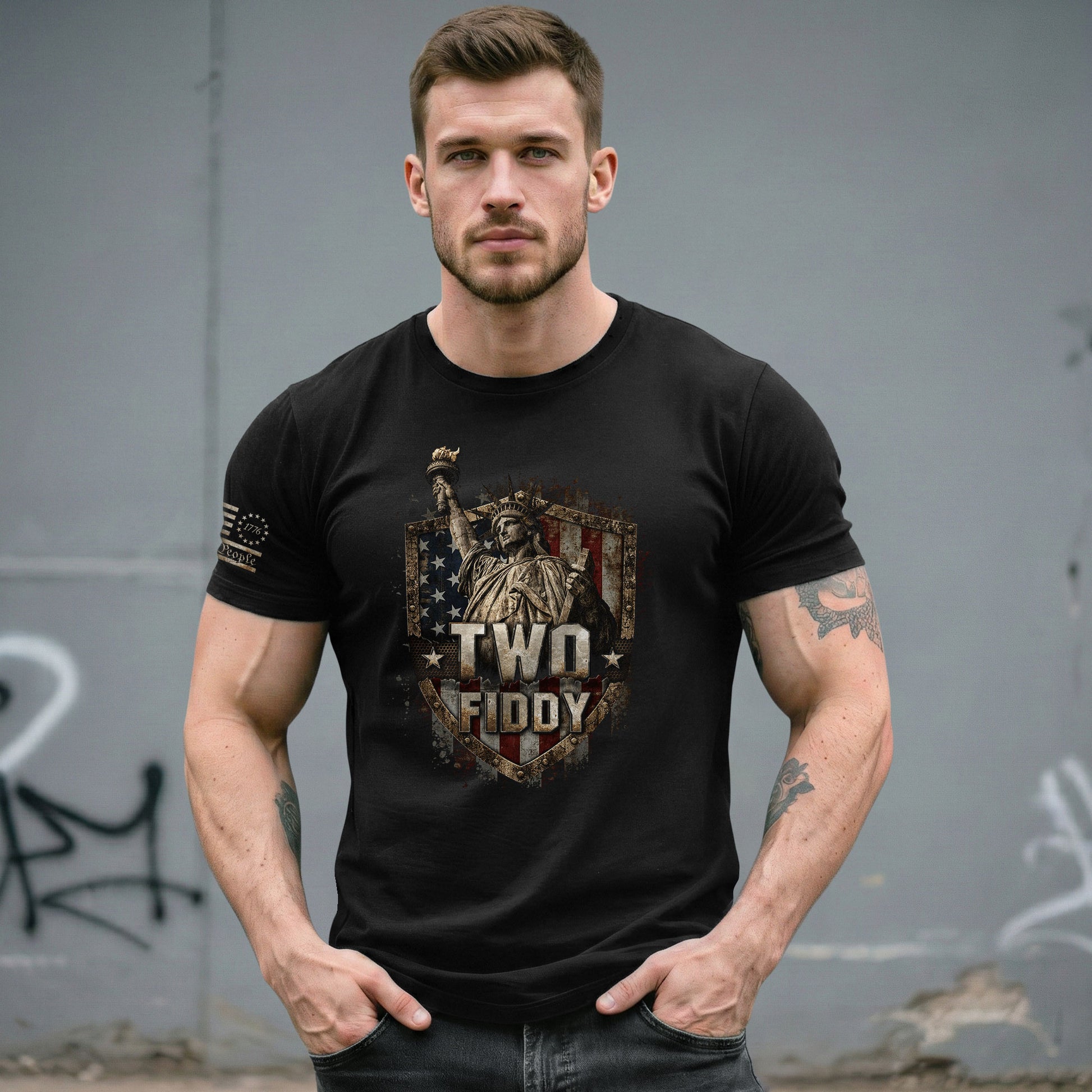 Patriotic Statue of Liberty T-Shirt - Two Fiddy 1776 American Flag Graphic Tee Top - Rust Field Wear
