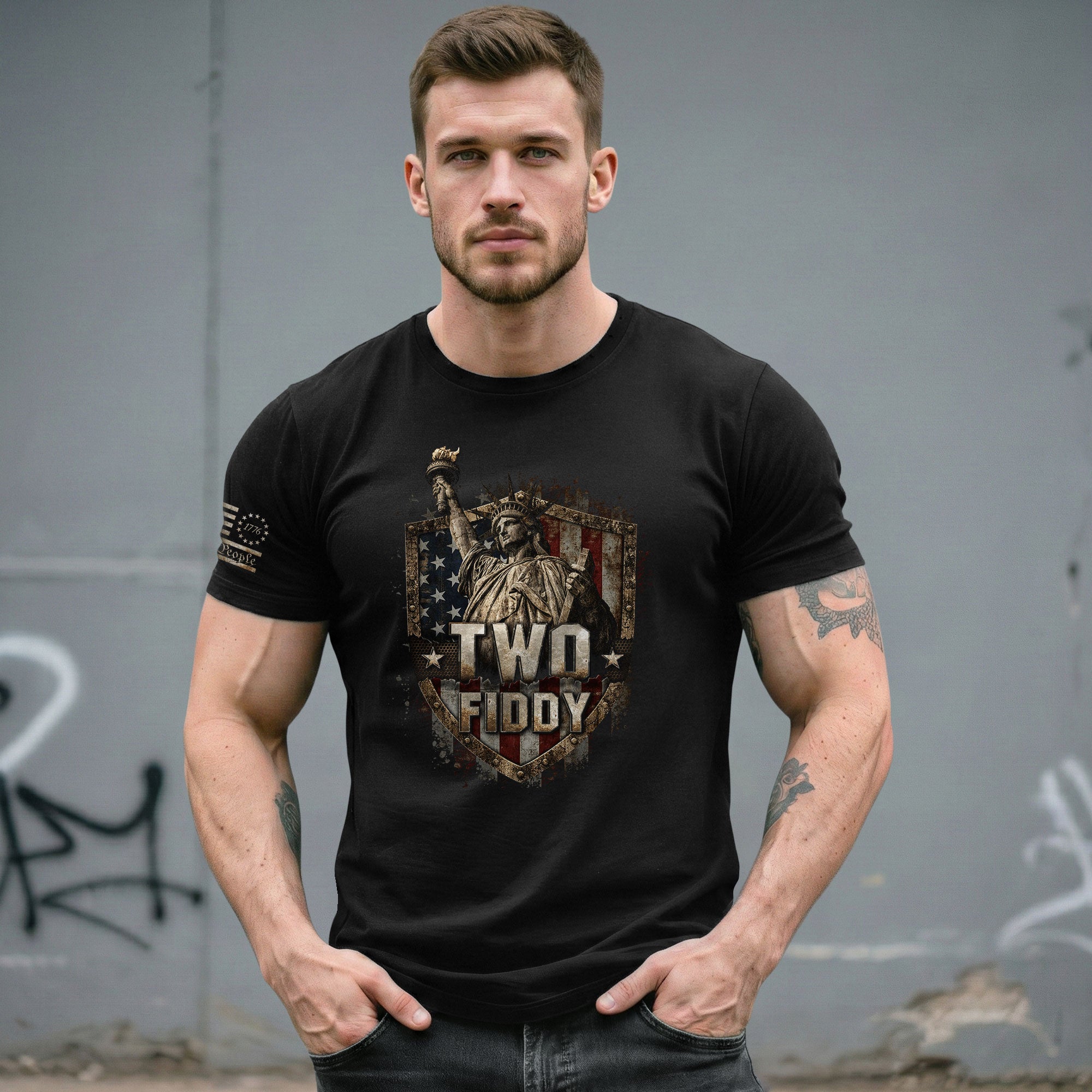 Patriotic Statue of Liberty T-Shirt - Two Fiddy 1776 American Flag Graphic Tee Top - Rust Field Wear