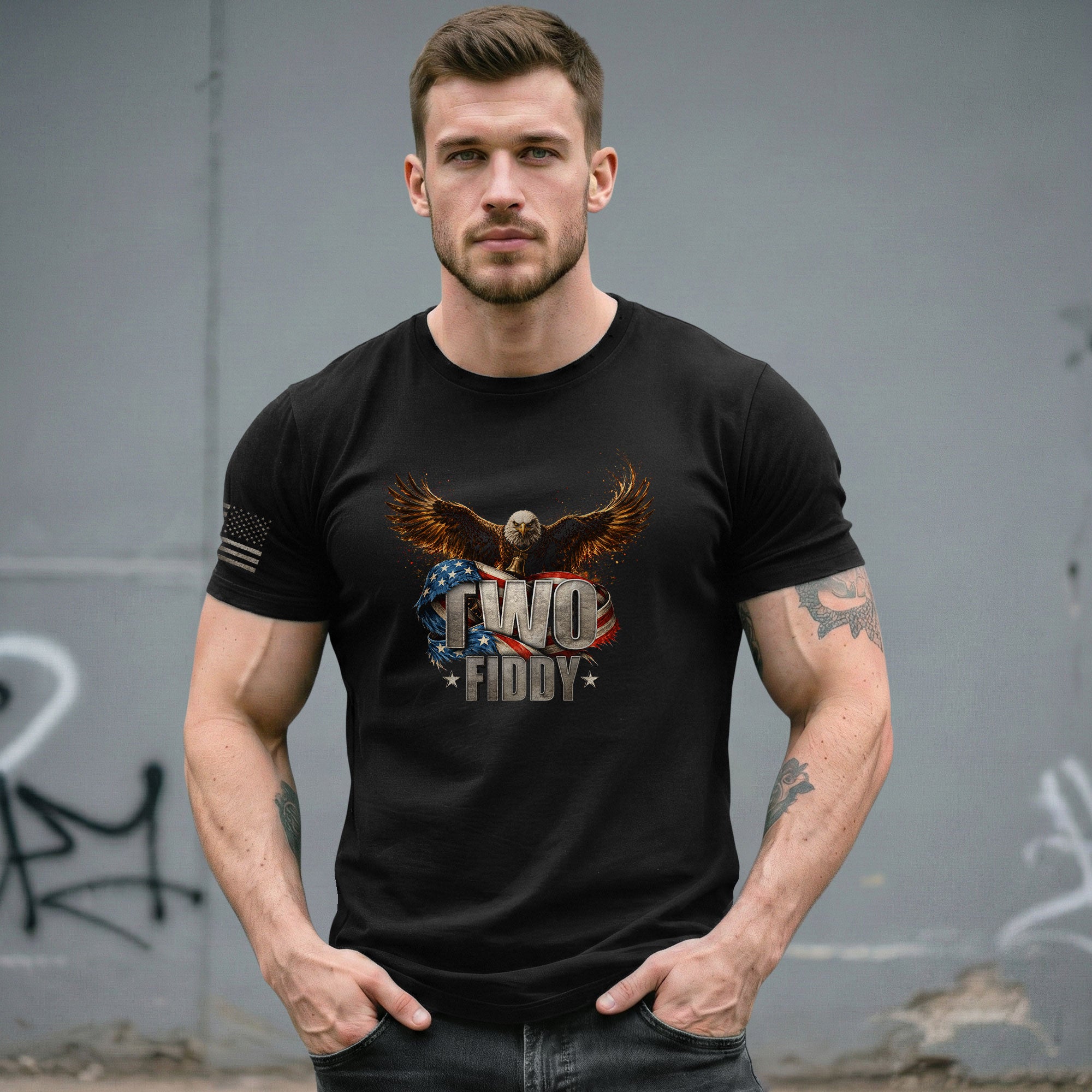 American Pride Graphic T-Shirt - Two Fiddy Eagle Flag Vintage Style Design Cotton Tee - Rust Field Wear