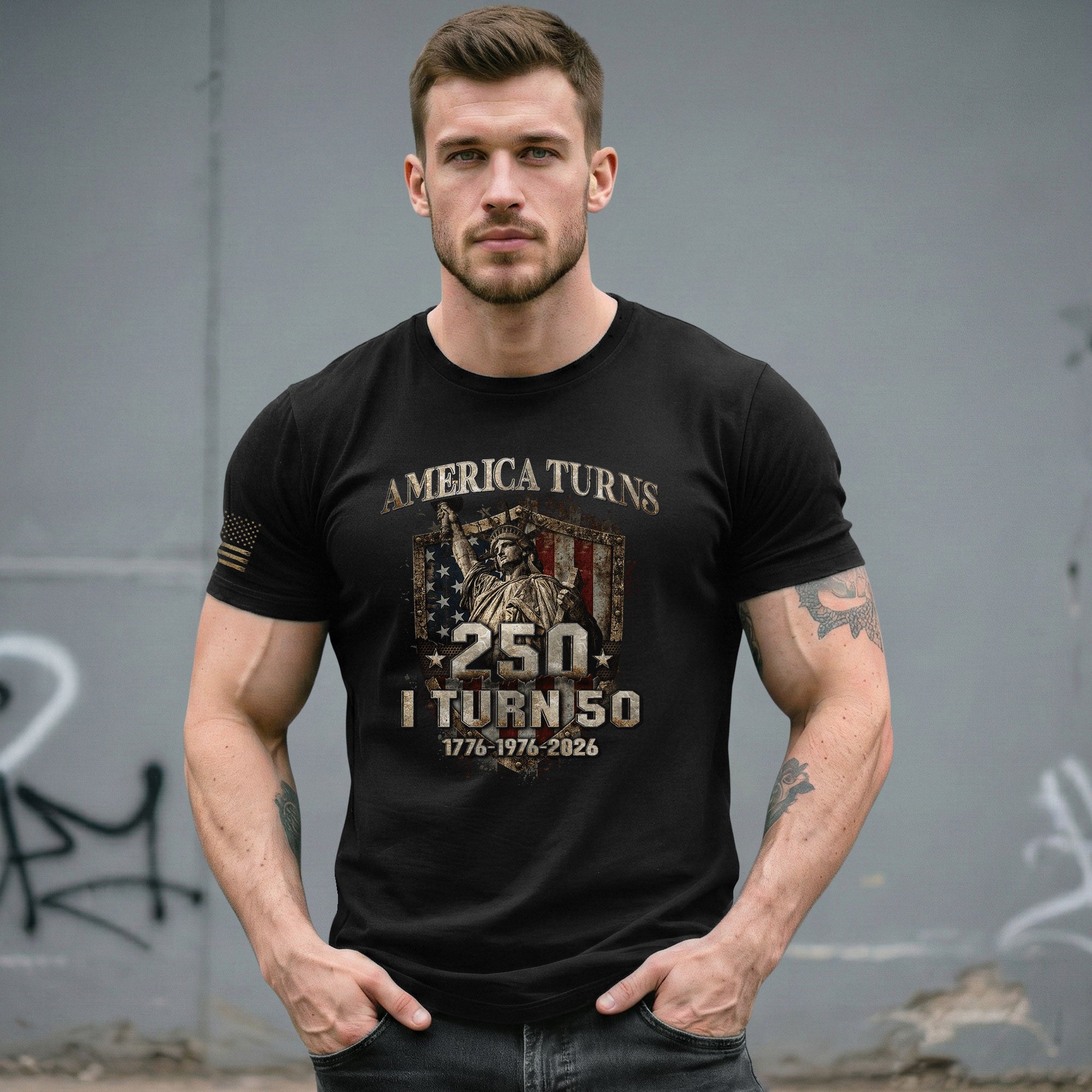 America Turns 250 I Turn 50 Shirt 1976 50th Birthday Statue of Liberty Patriotic Tee - Rust Field Wear