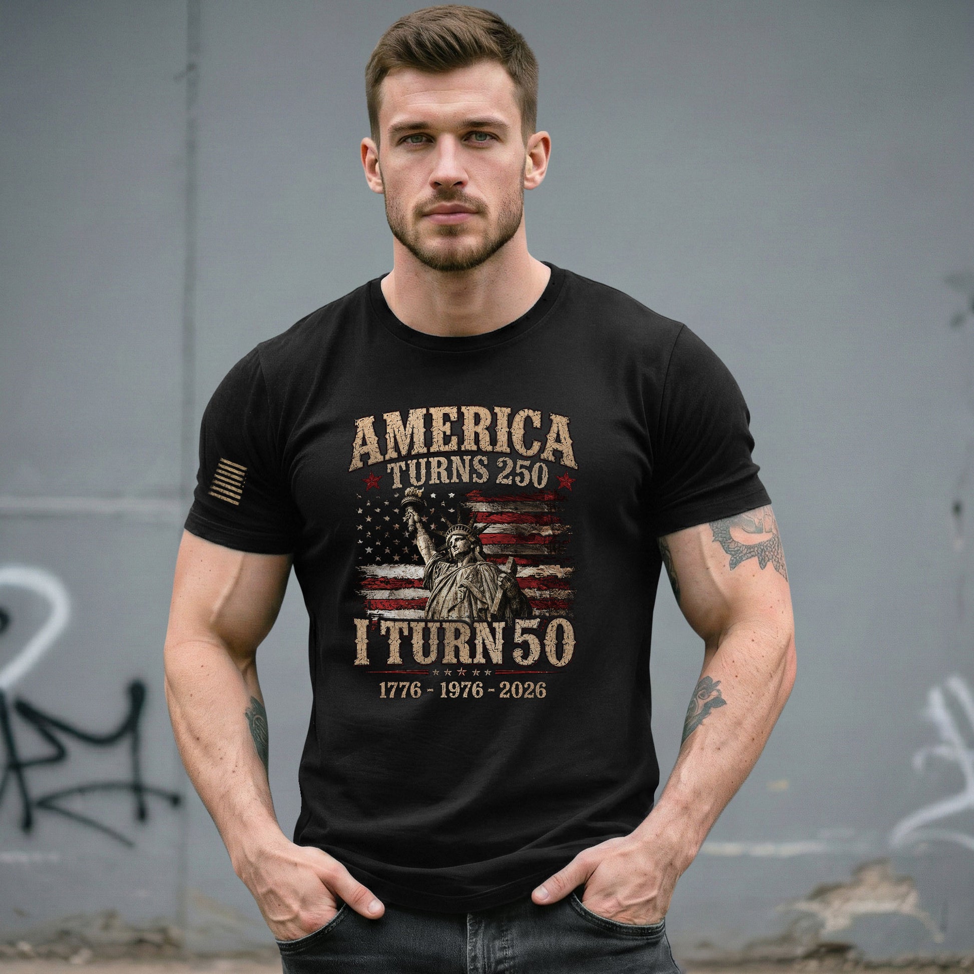 Vintage 50th Birthday Shirt Patriotic American Flag Graphic T-Shirt Gift 1976-2026 - Rust Field Wear