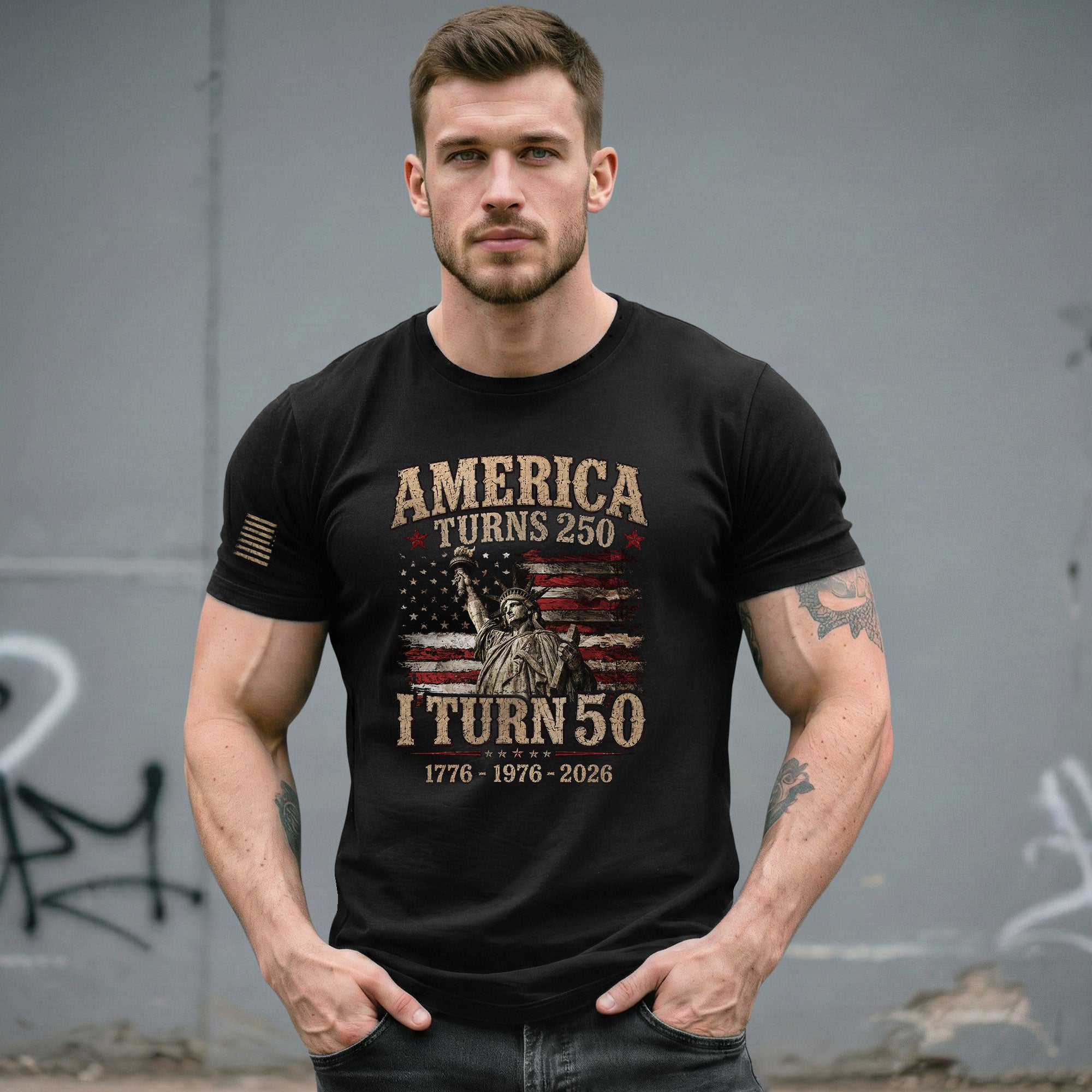 Vintage 50th Birthday Shirt Patriotic American Flag Graphic T-Shirt Gift 1976-2026 - Rust Field Wear