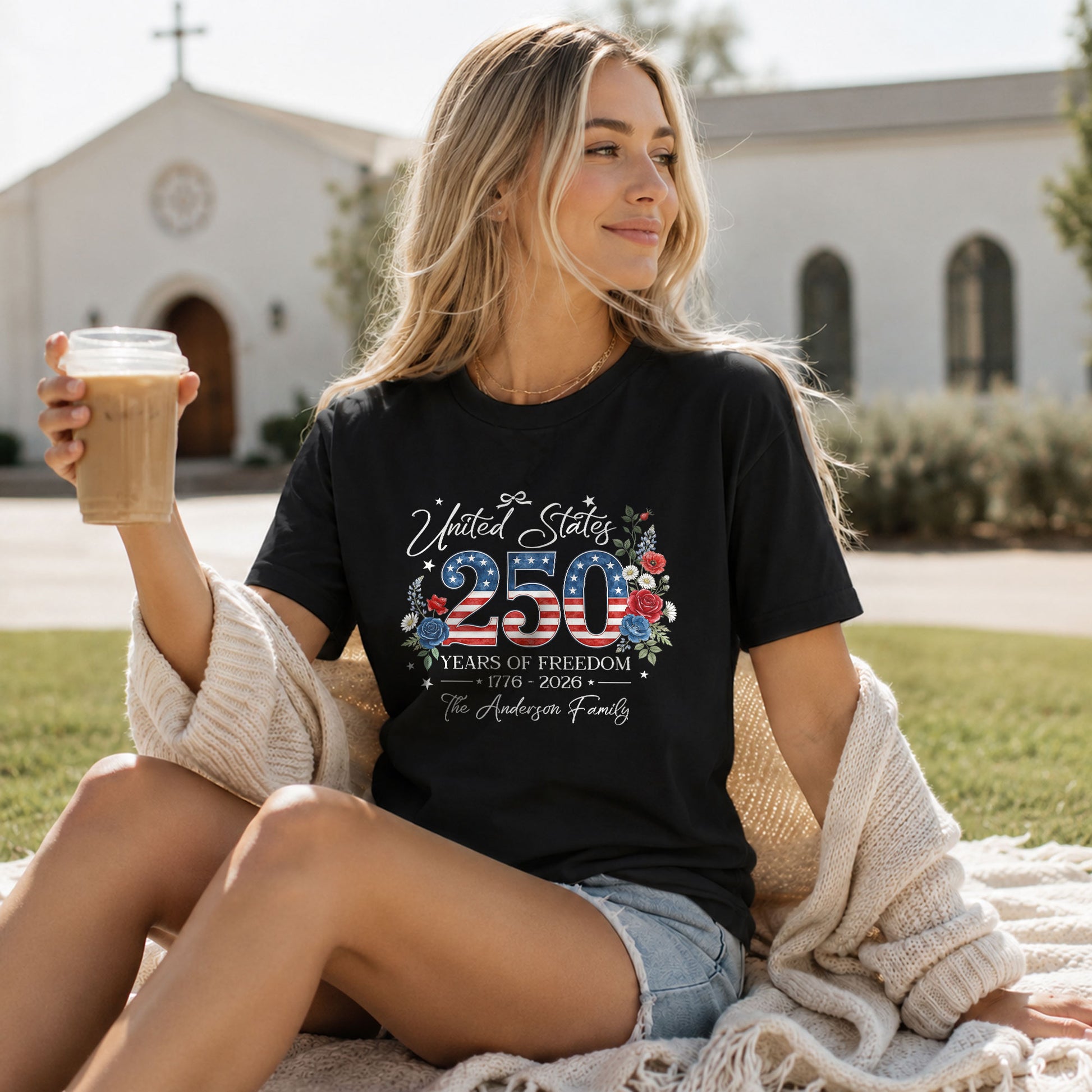 Custom Family Shirt 1776 2026 250 Years of Freedom Vintage Patriotic Floral Graphic - Rust Field Wear