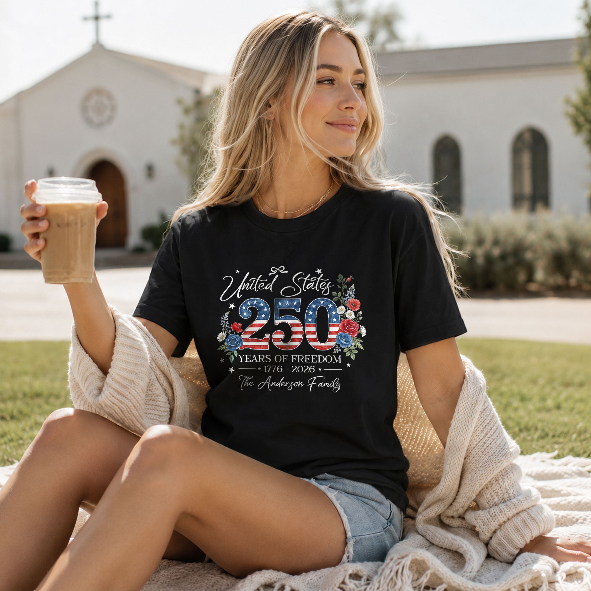 Custom Family Shirt 1776 2026 250 Years of Freedom Vintage Patriotic Floral Graphic - Rust Field Wear