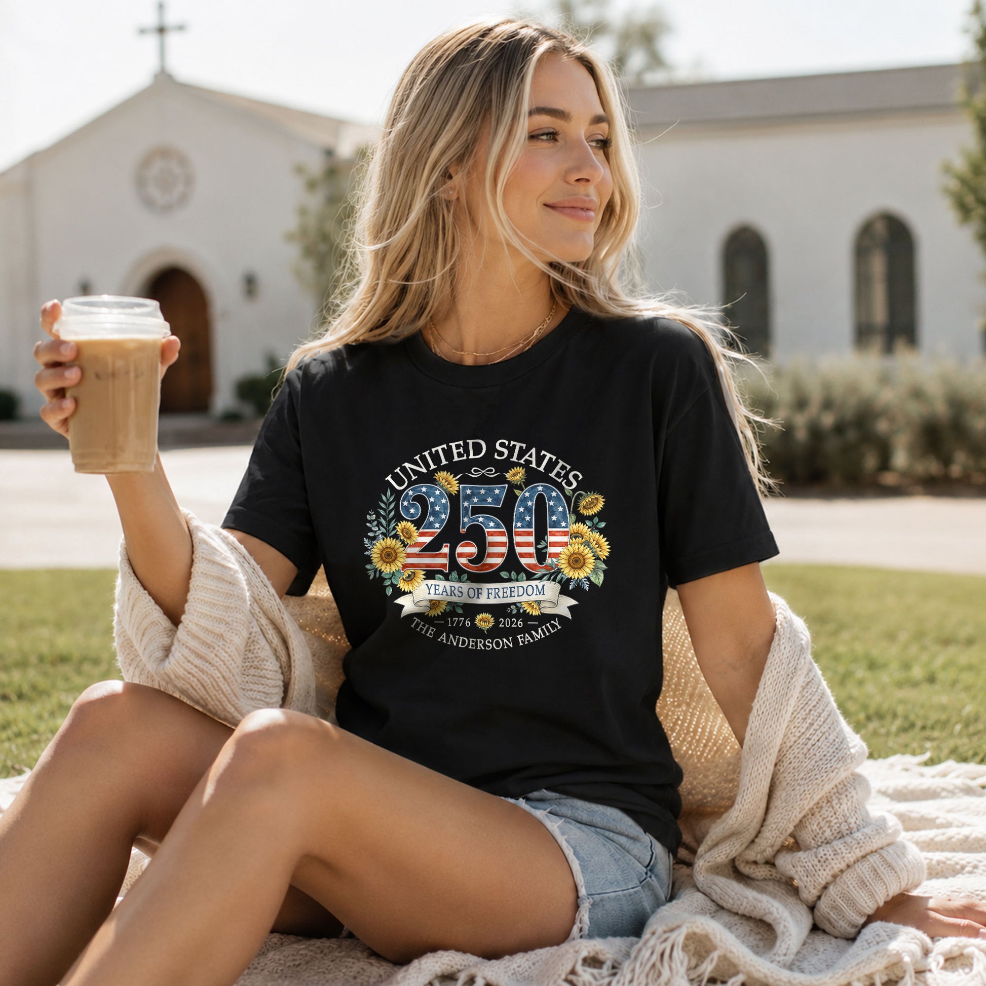 Custom Family Shirt Sunflower Navy Patriotic Flag 250th 1776 2026 4th of July Vintage Retro - Rust Field Wear