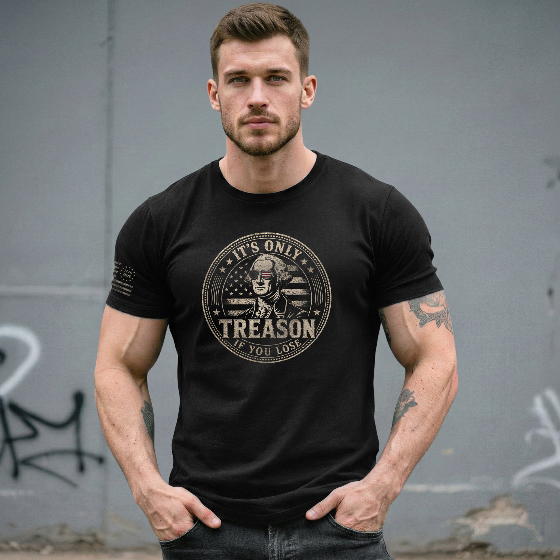 It's Only Treason If You Lose Shirt George Washington Circle Badge Patriotic 2D Graphic Tee - Rust Field Wear