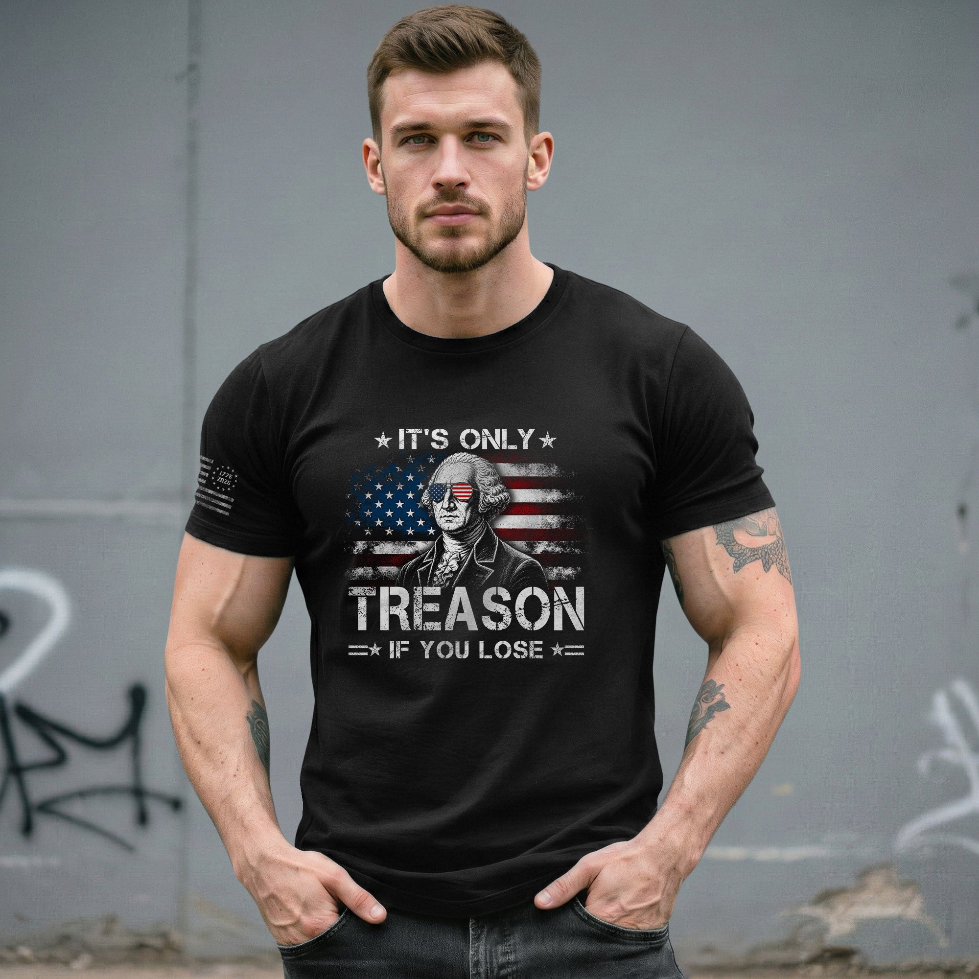 It's Only Treason If You Lose Shirt George Washington Patriotic Flag 2D Graphic Tee - Rust Field Wear