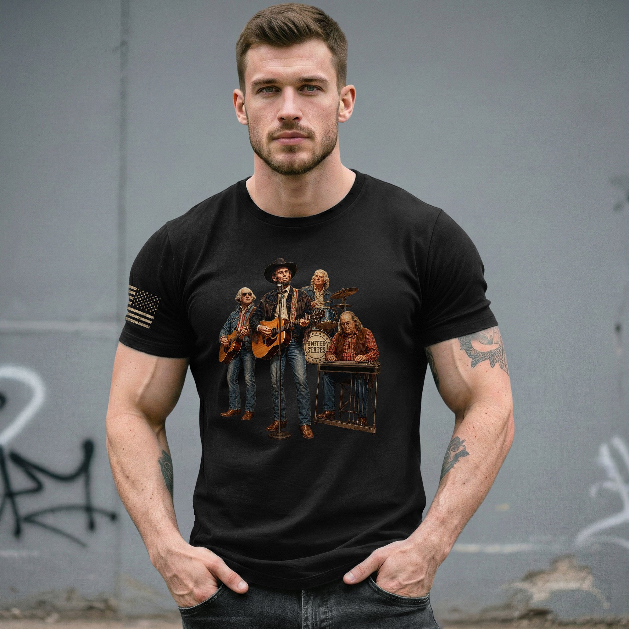 Abraham Lincoln Country Band T-Shirt - Patriotic Vintage Graphic Style Apparel - Rust Field Wear
