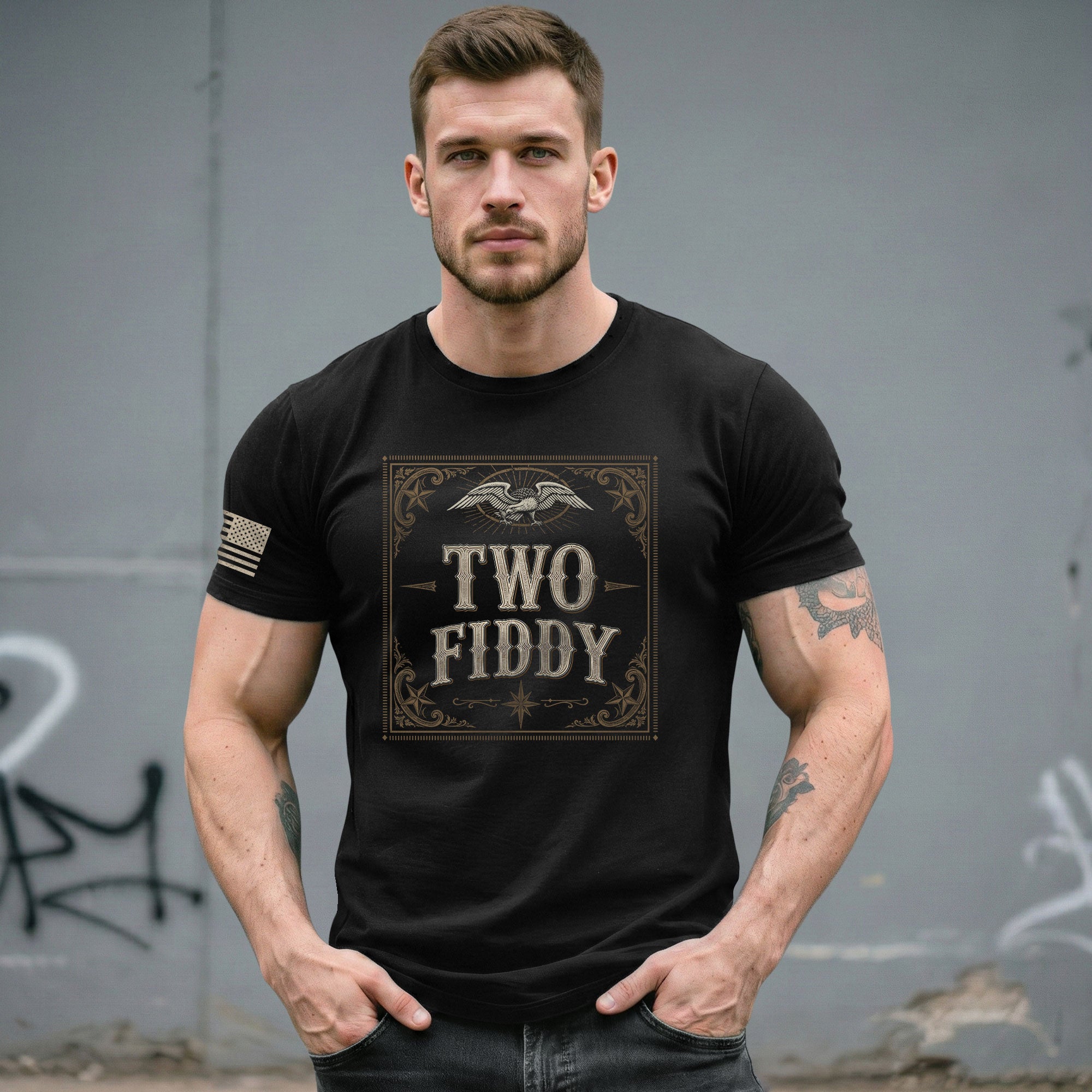 Two Fiddy Vintage Emblem Graphic Tee - Elegant 250th Anniversary Heritage Cotton Shirt - Rust Field Wear