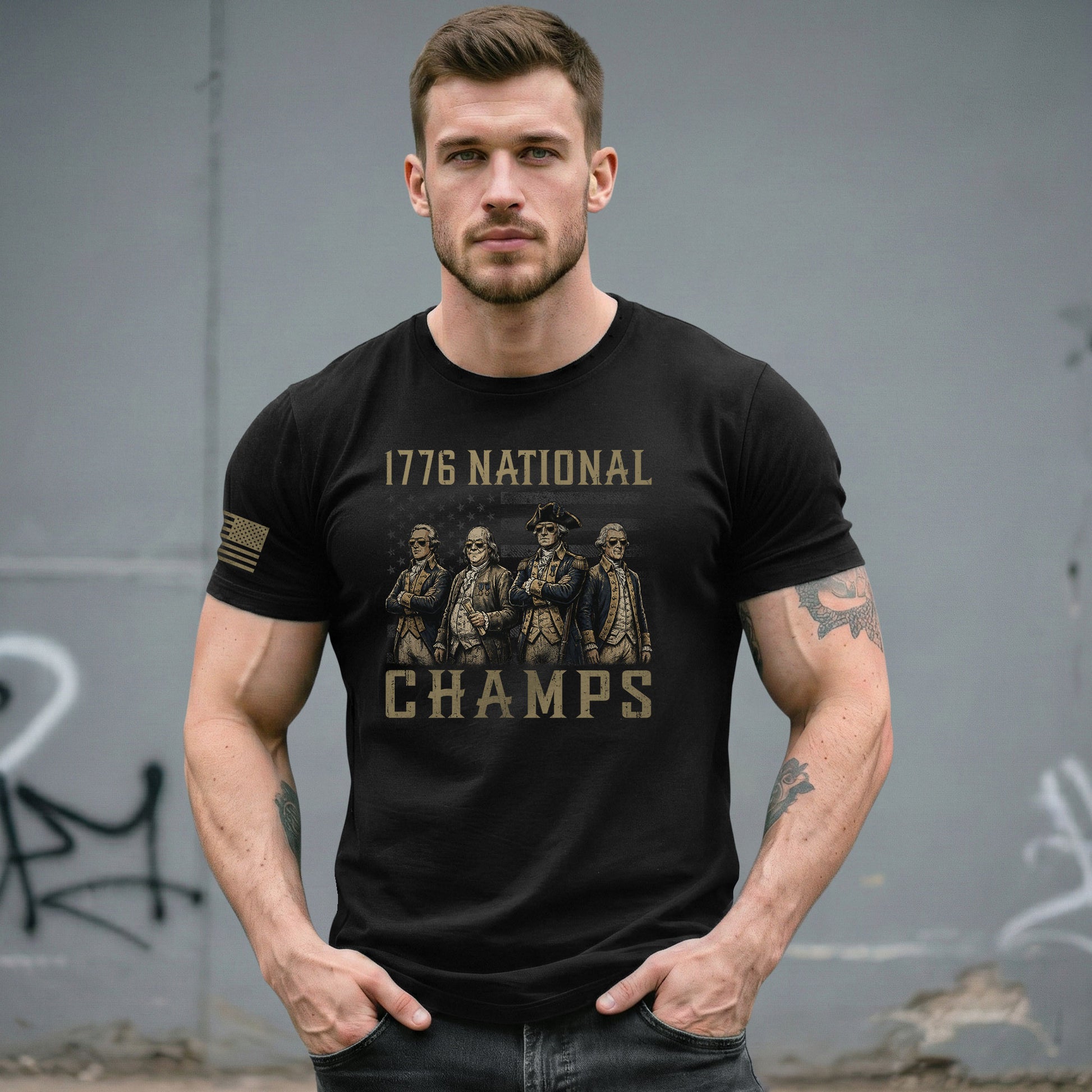 1776 National Champs T-Shirt - Unique Founding Fathers Patriotic History Graphic Tee - Rust Field Wear