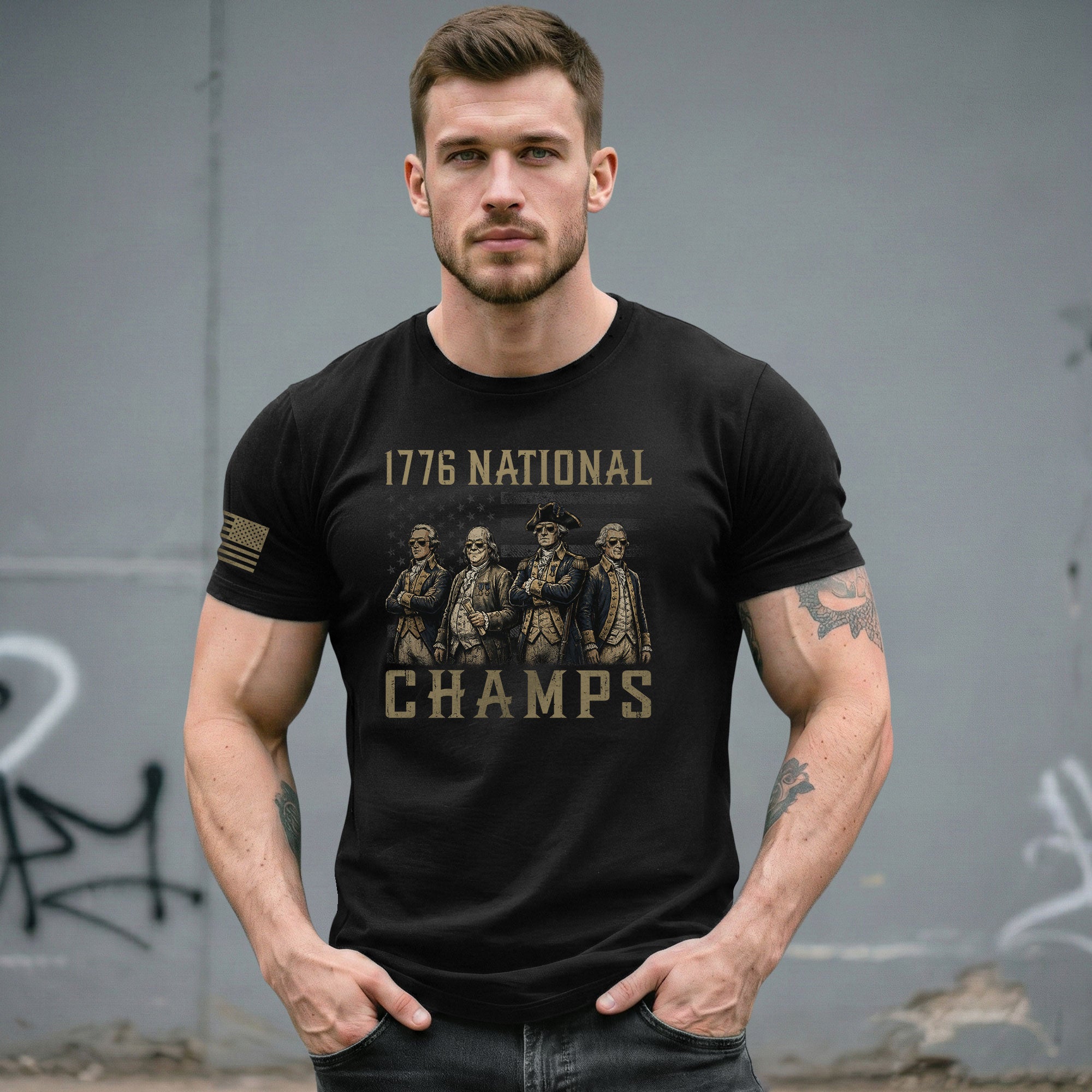 1776 National Champs T-Shirt - Unique Founding Fathers Patriotic History Graphic Tee - Rust Field Wear