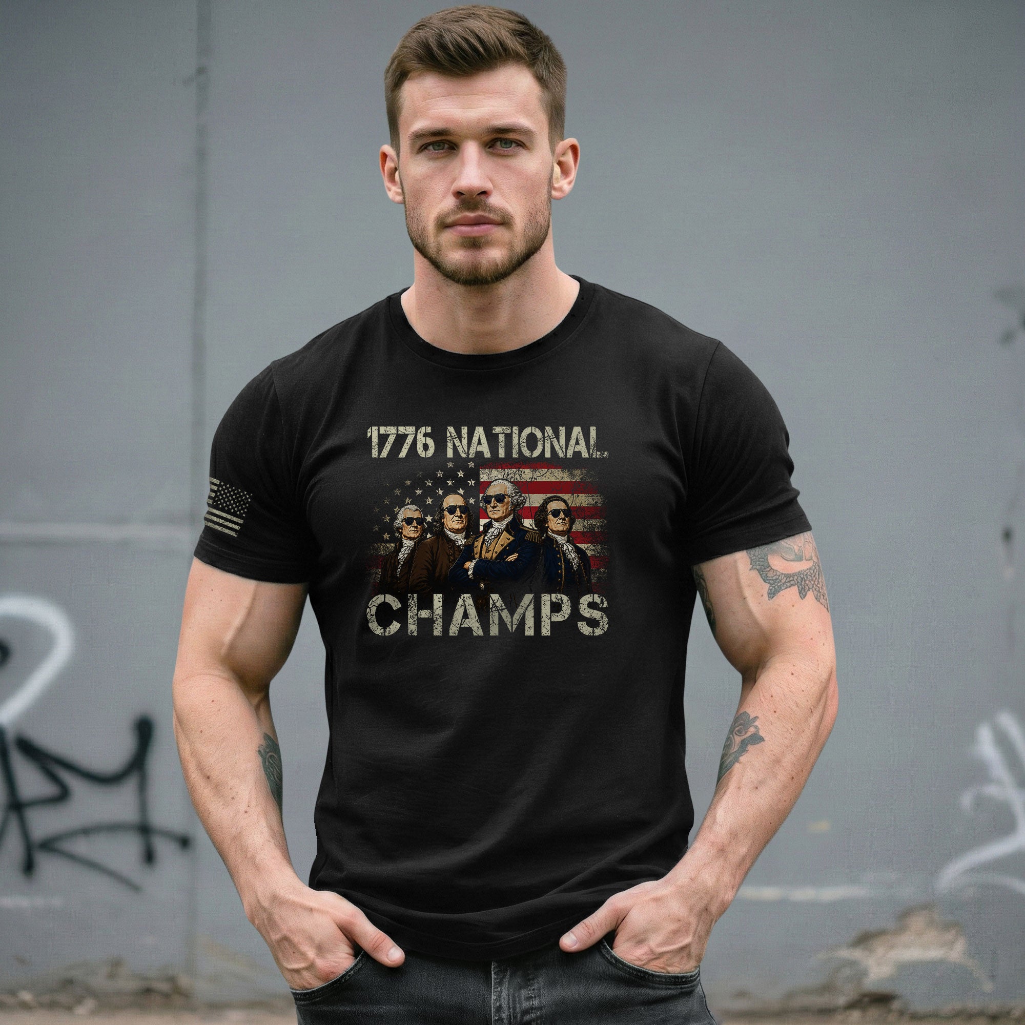 1776 National Champs T-Shirt – Patriotic Founding Fathers Graphic Tee for Casual Wear - Rust Field Wear