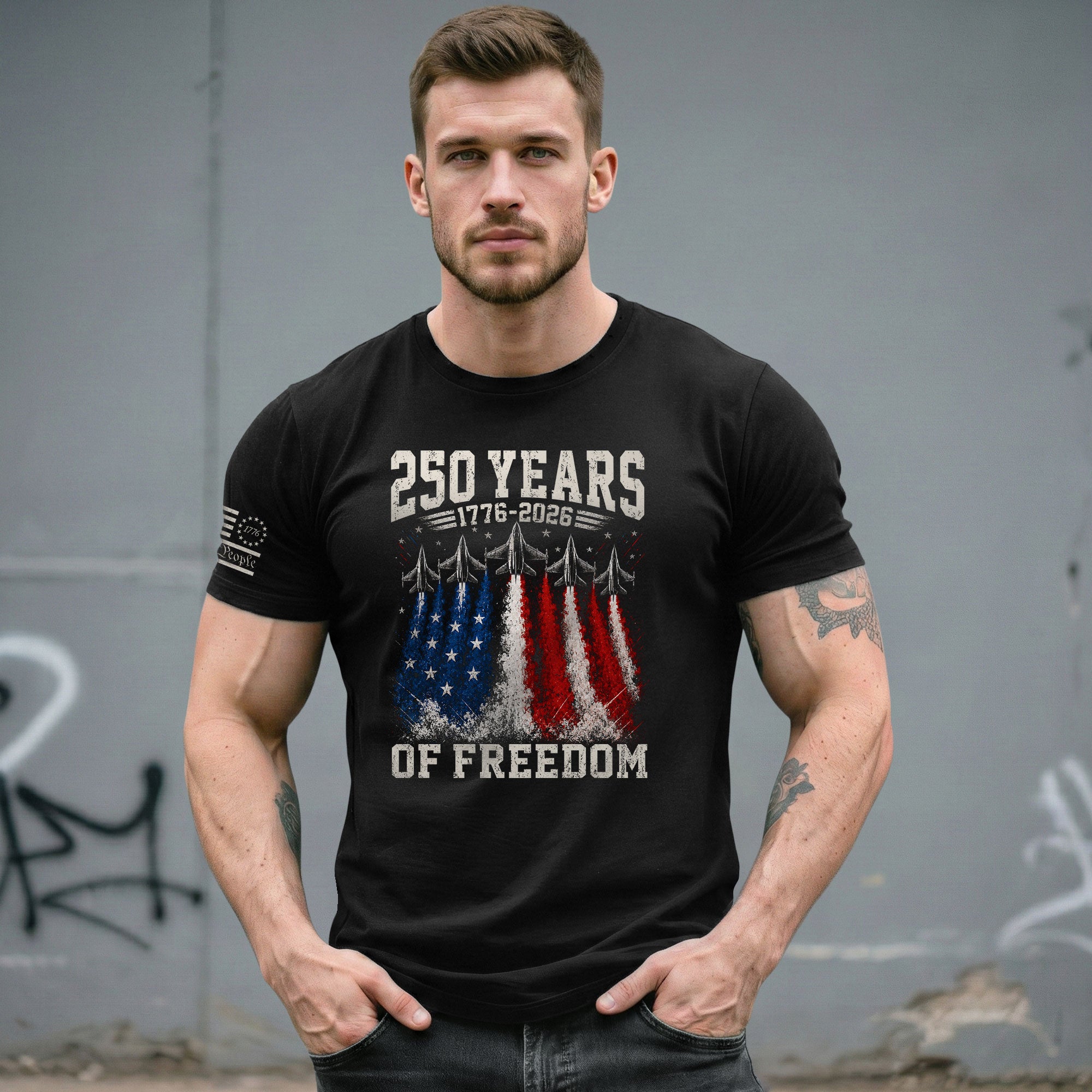 Commemorative 250 Years Freedom Tee - Vintage Fighter Jet Patriotic Cotton Shirt - Rust Field Wear