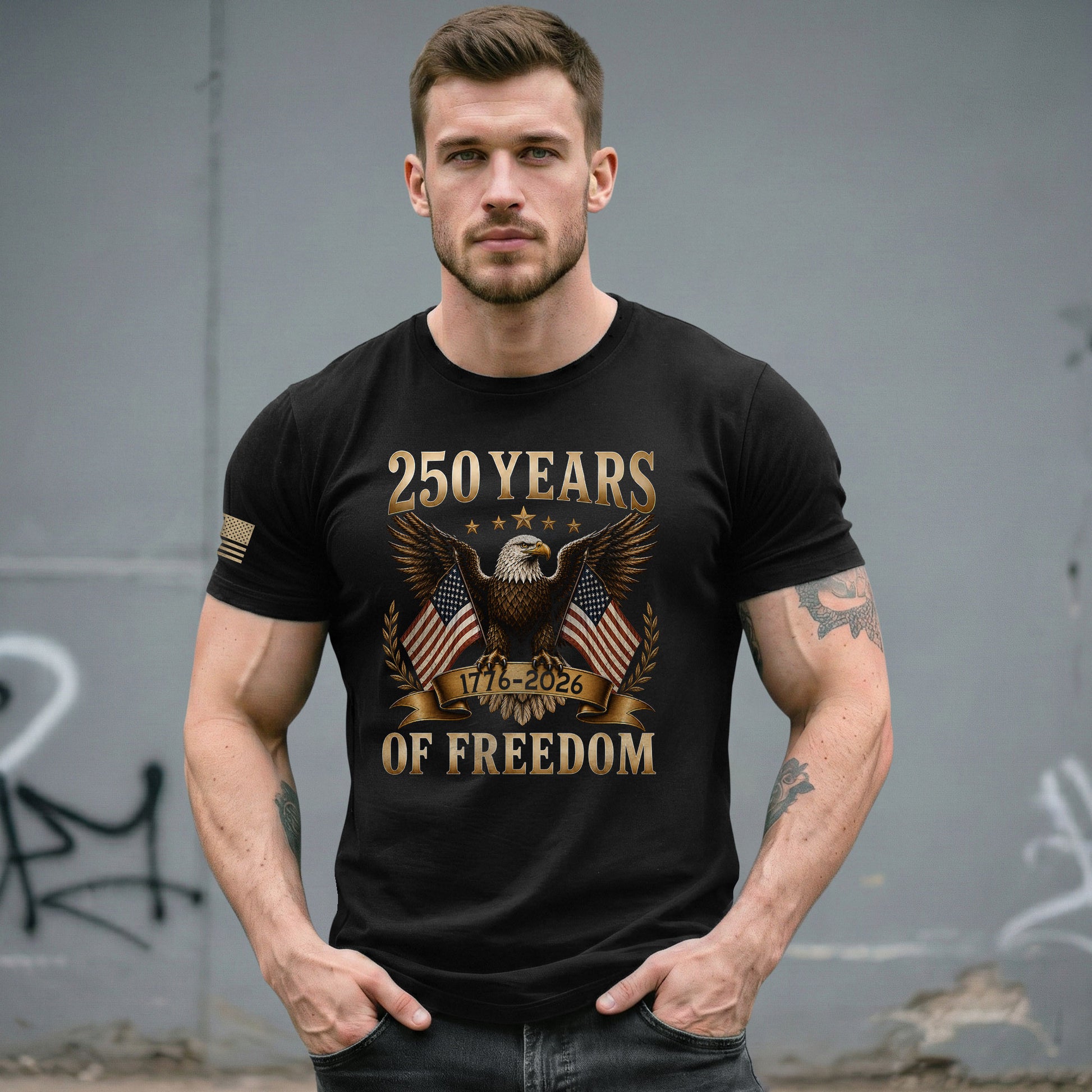 250 Years Of Freedom Graphic Tee - Classic Patriotic Eagle American Flag Cotton Shirt - Rust Field Wear