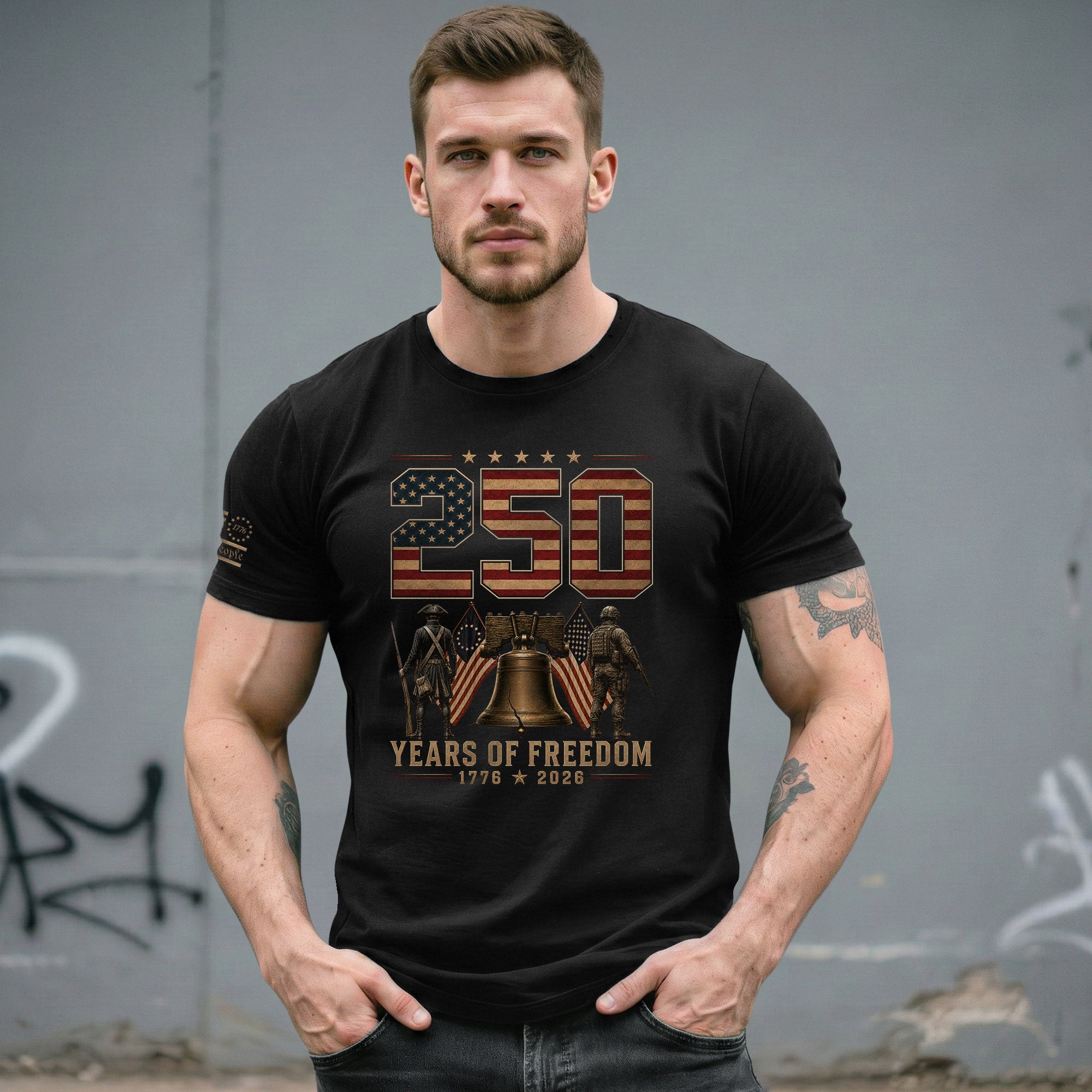 250 Years Of Freedom Tee - Historic Liberty Bell Patriotic Soldier Cotton Shirt - Rust Field Wear
