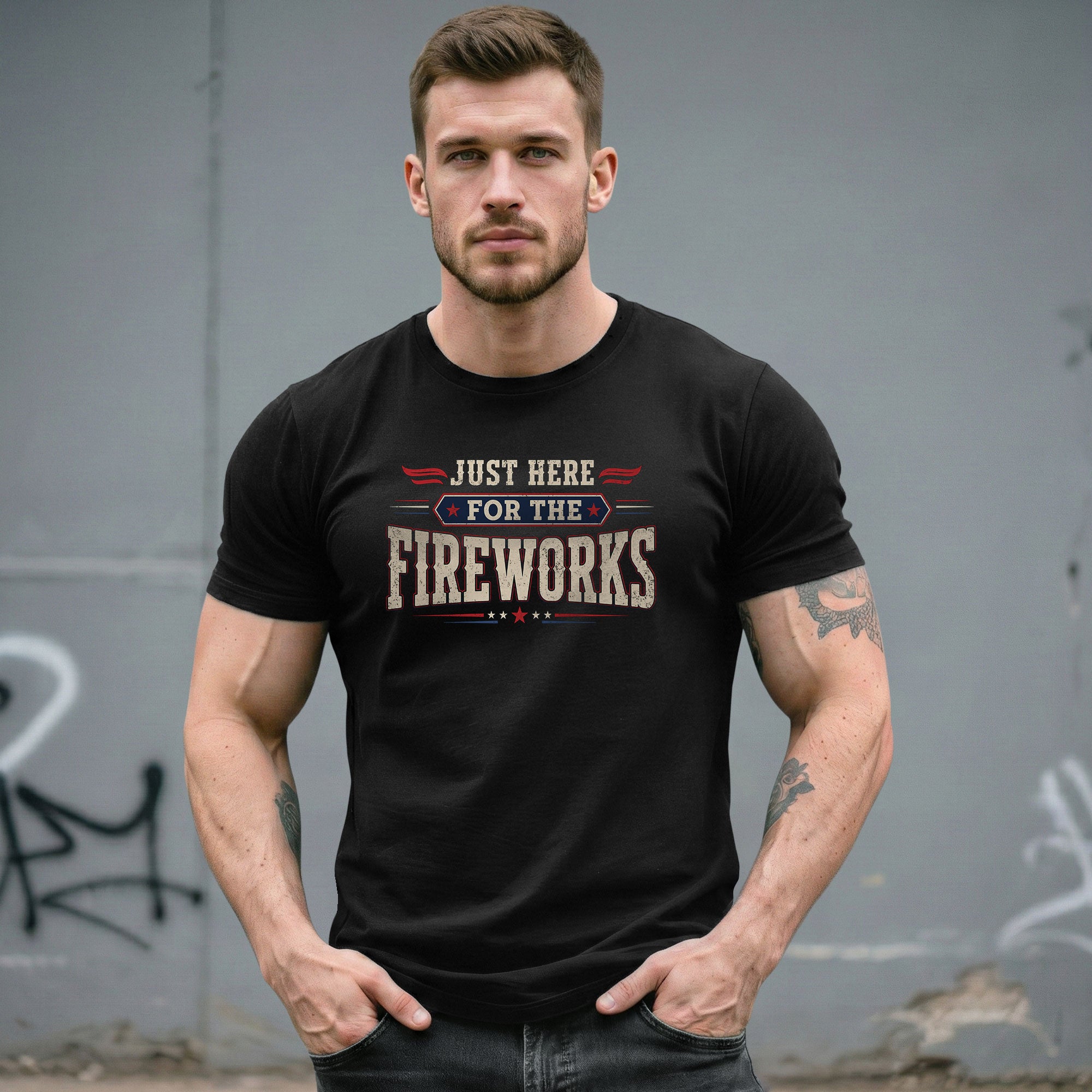 Just Here for The Fireworks T Shirt Funny Independence Day Celebration Apparel for Men - Rust Field Wear