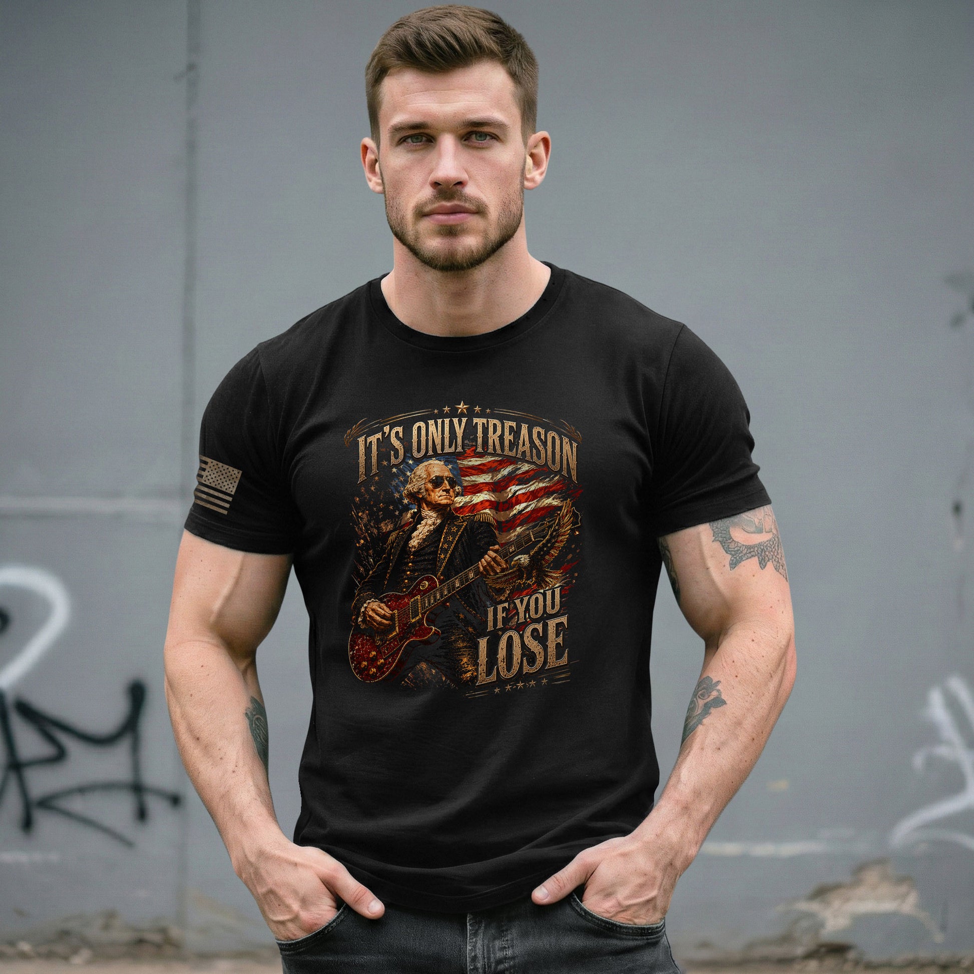 It’s Only Treason If You Lose T-Shirt - Patriotic George Washington Guitar Graphic Tee - Rust Field Wear