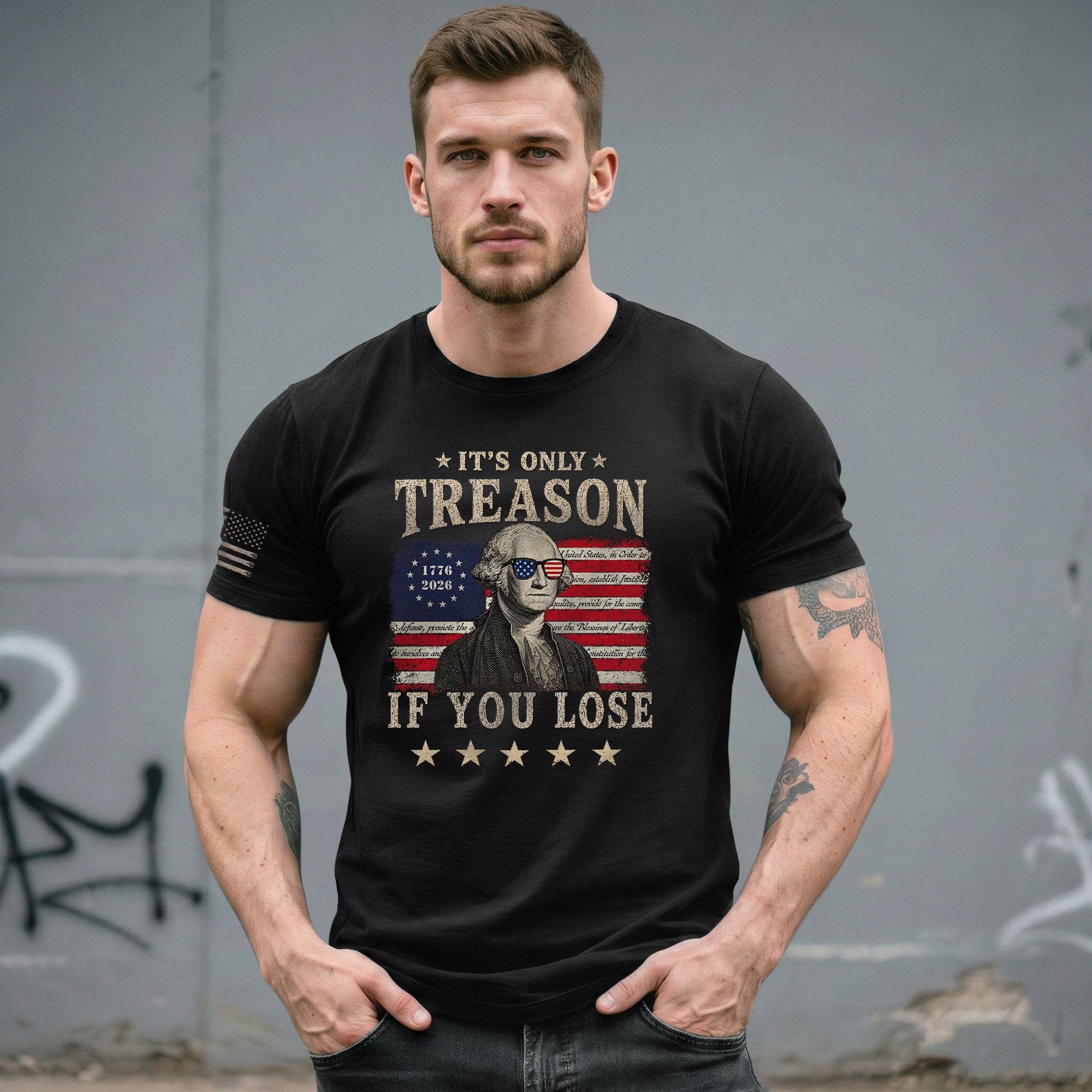 It's Only Treason If You Lose T-Shirt George Washington Patriotic Flag Graphic Tee - Rust Field Wear