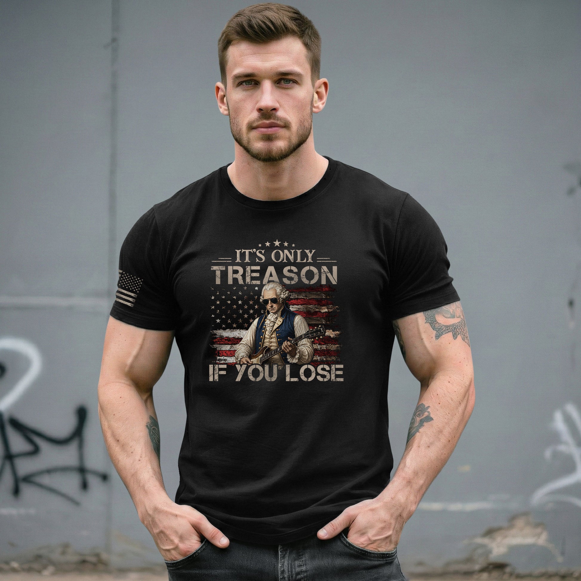 It's Only Treason If You Lose T-Shirt George Washington Guitar Patriotic Flag Tee - Rust Field Wear