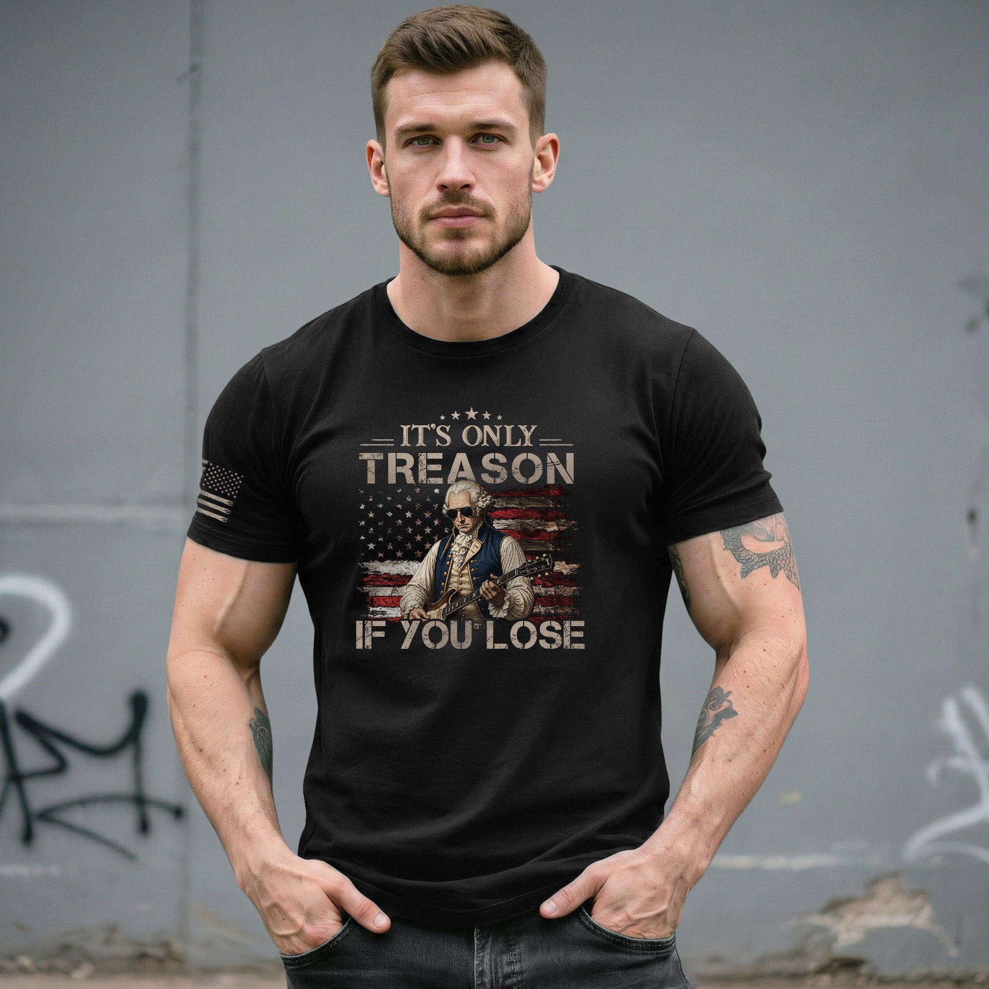 It's Only Treason If You Lose T-Shirt George Washington Guitar Patriotic Flag Tee - Rust Field Wear