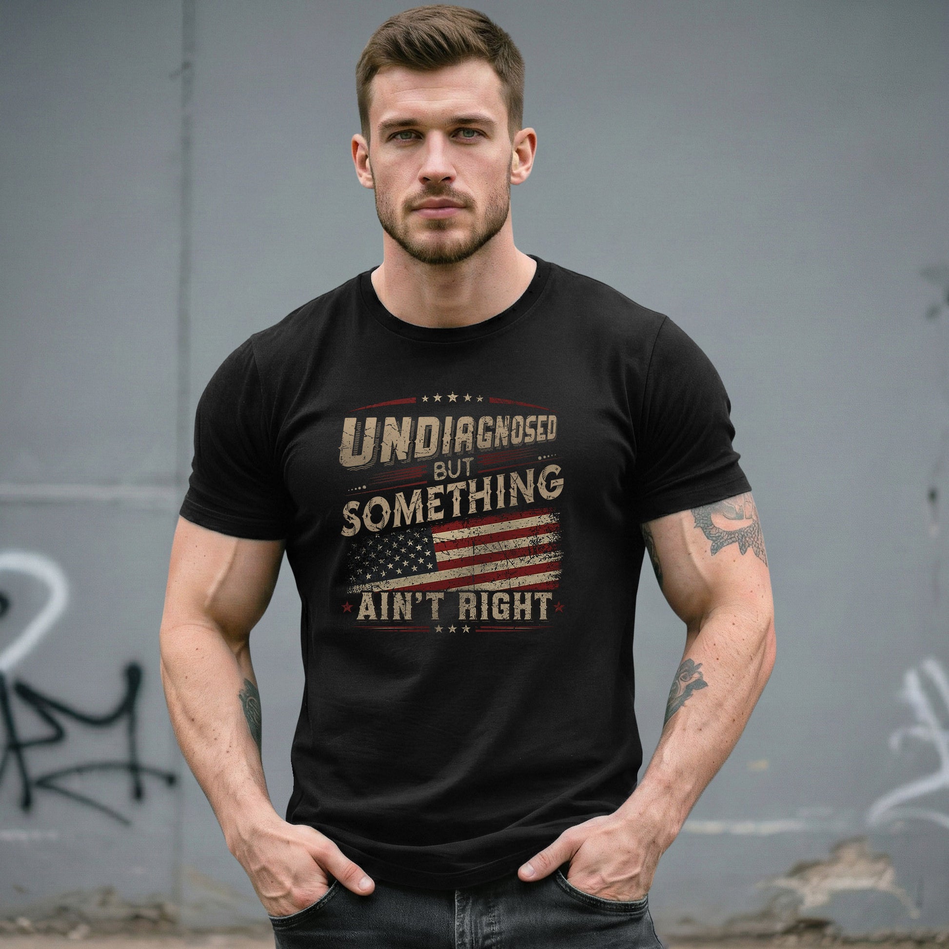 Undiagnosed But Something Ain't Right T-Shirt Vintage USA Flag Patriotic Graphic Tee - Rust Field Wear