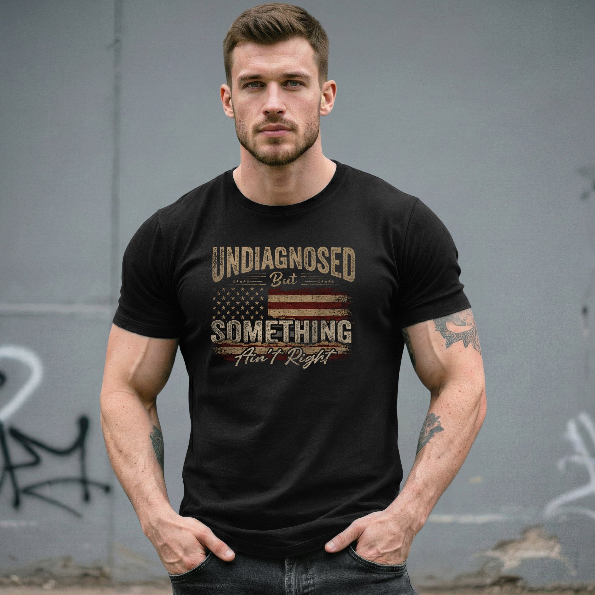 Undiagnosed But Something Ain't Right T-Shirt Distressed American Flag Humor Tee - Rust Field Wear