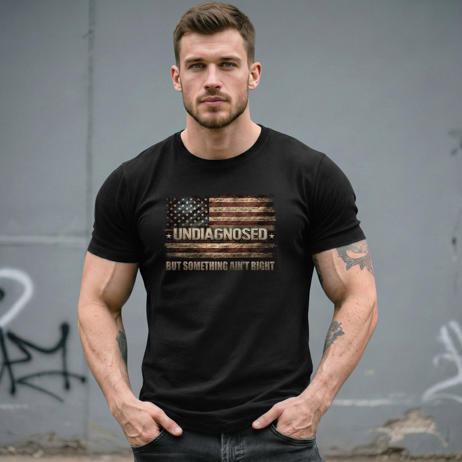 Undiagnosed But Something Ain't Right T-Shirt Vintage American Flag Graphic Tee - Rust Field Wear