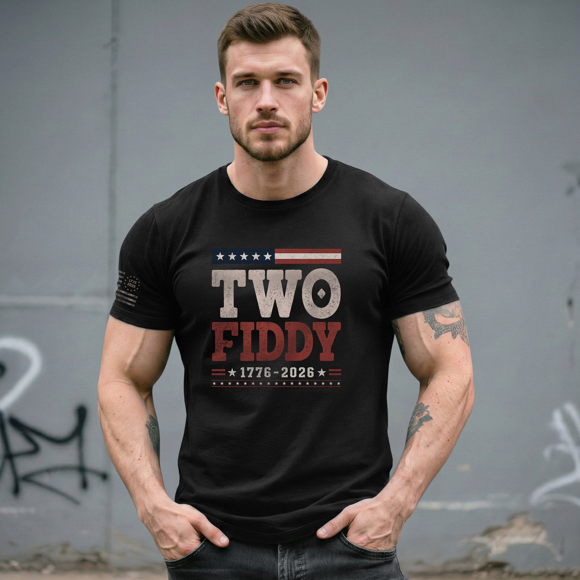 Two Fiddy 1776-2026 Patriotic T-Shirt - Vintage American Independence Graphic Tee - Rust Field Wear